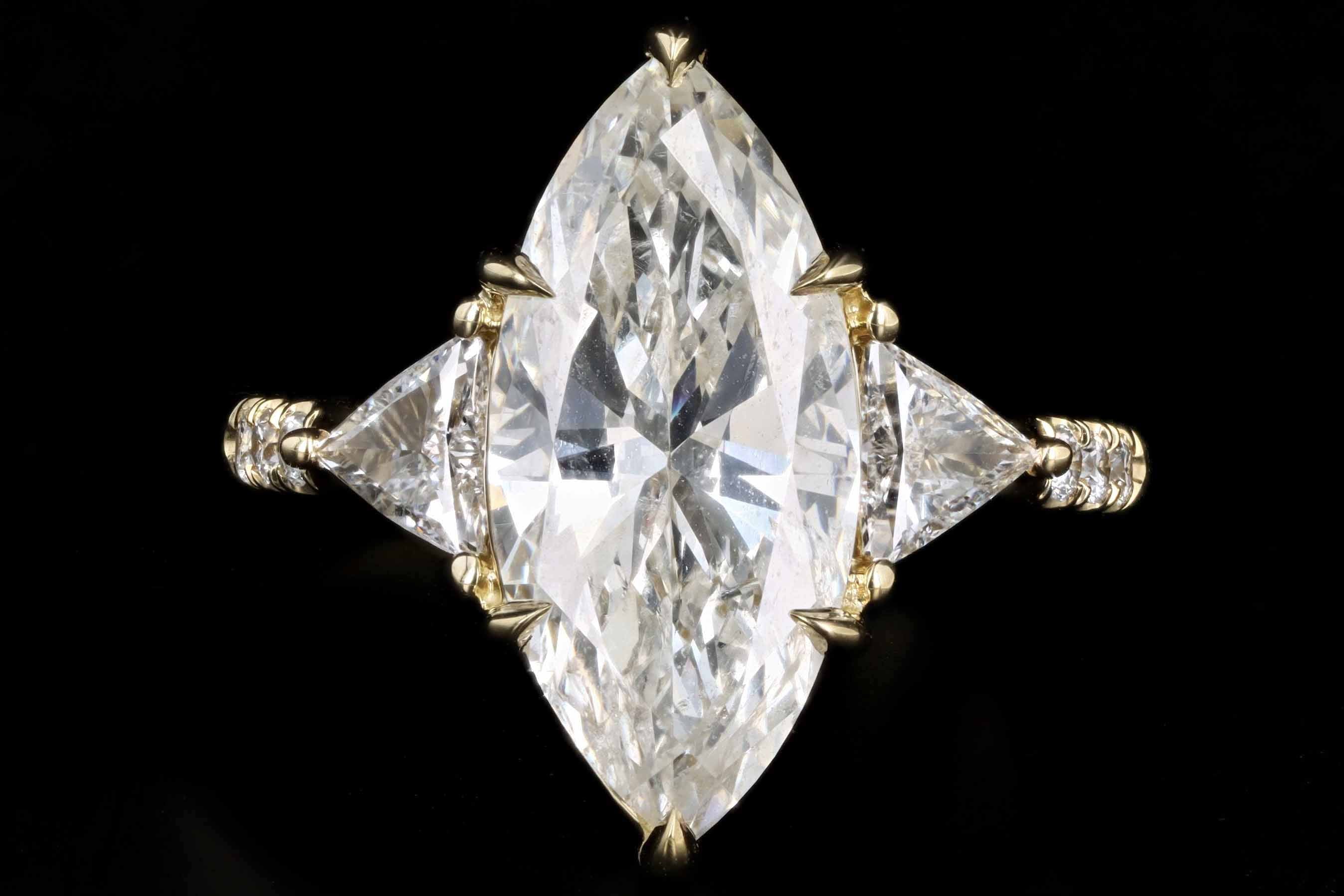 18K Yellow Gold 4.05 Carat Marquise Diamond Engagement Ring GIA Certified - Queen May