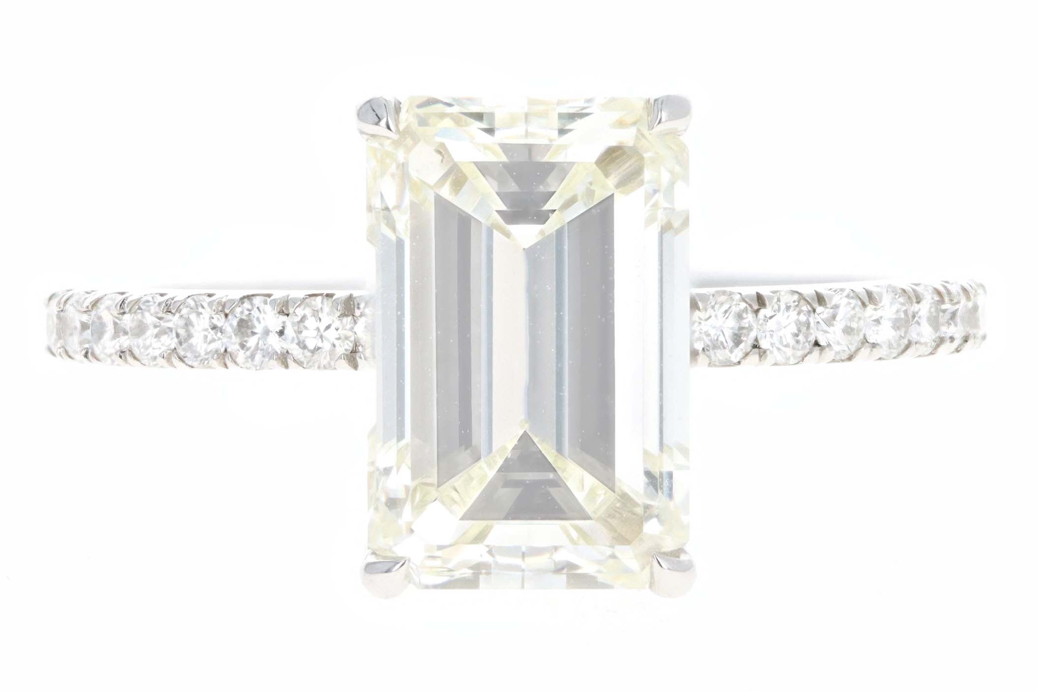 Platinum 3.06 Carat Emerald Cut Diamond French Halo Engagement Ring GIA Certified - Queen May