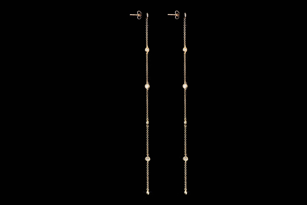 14K White or Yellow Gold .29 Carat Total Weight Round Diamond Bezel Station Earrings - Queen May