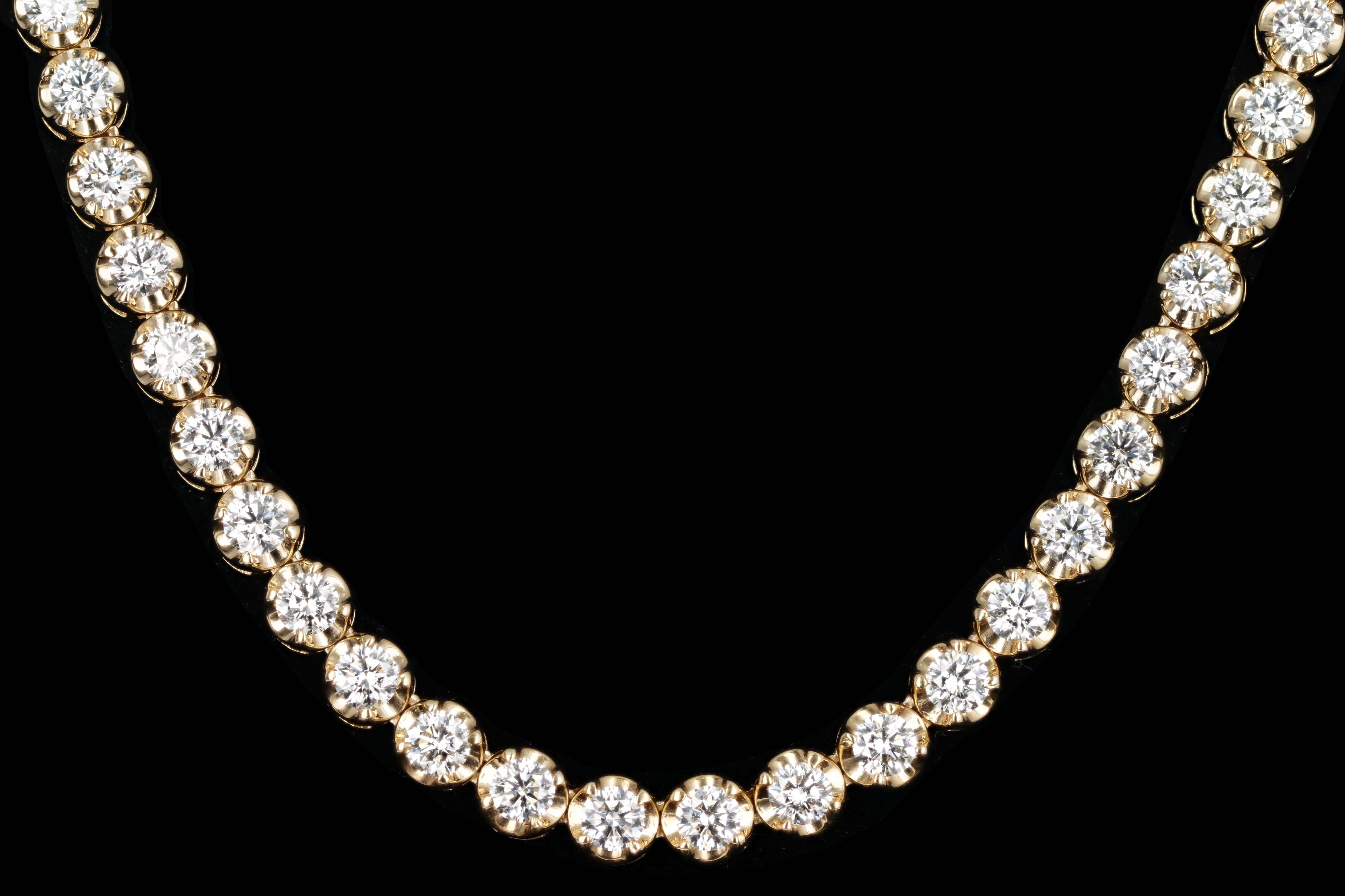14K Yellow Gold 9.17 Carat Total Weight Round Diamond Adjustable Bolo Tennis Necklace - Queen May