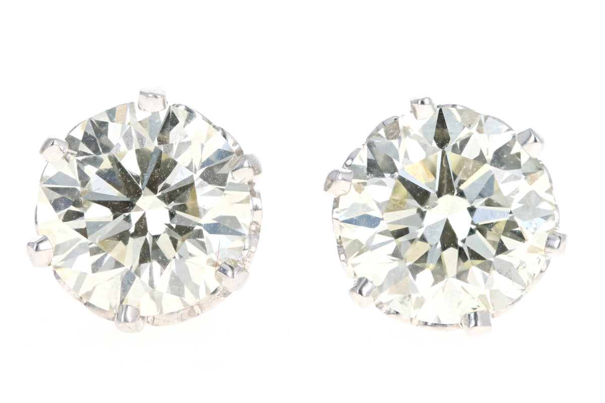 18K White Gold 3.40 Carat Total Weight Round Brilliant Diamond Stud Earrings GIA IGI Certified - Queen May