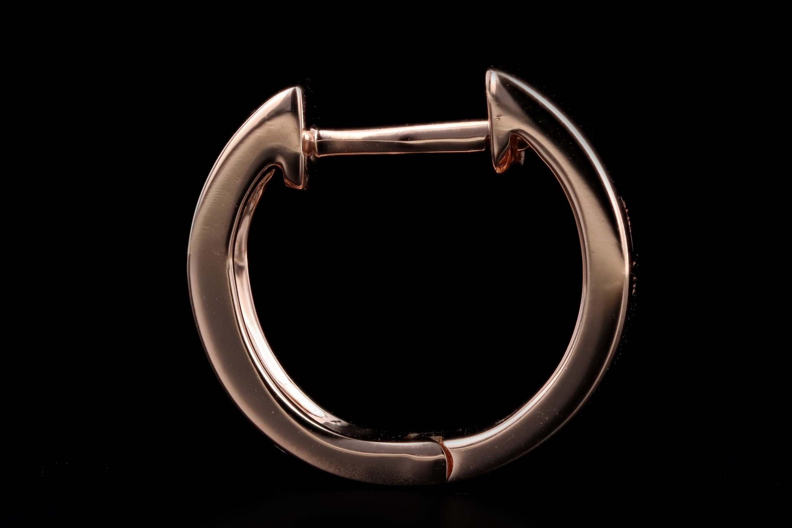 14K Rose Gold .11 Carat Total Weight Diamond Station Huggie Earrings - Queen May