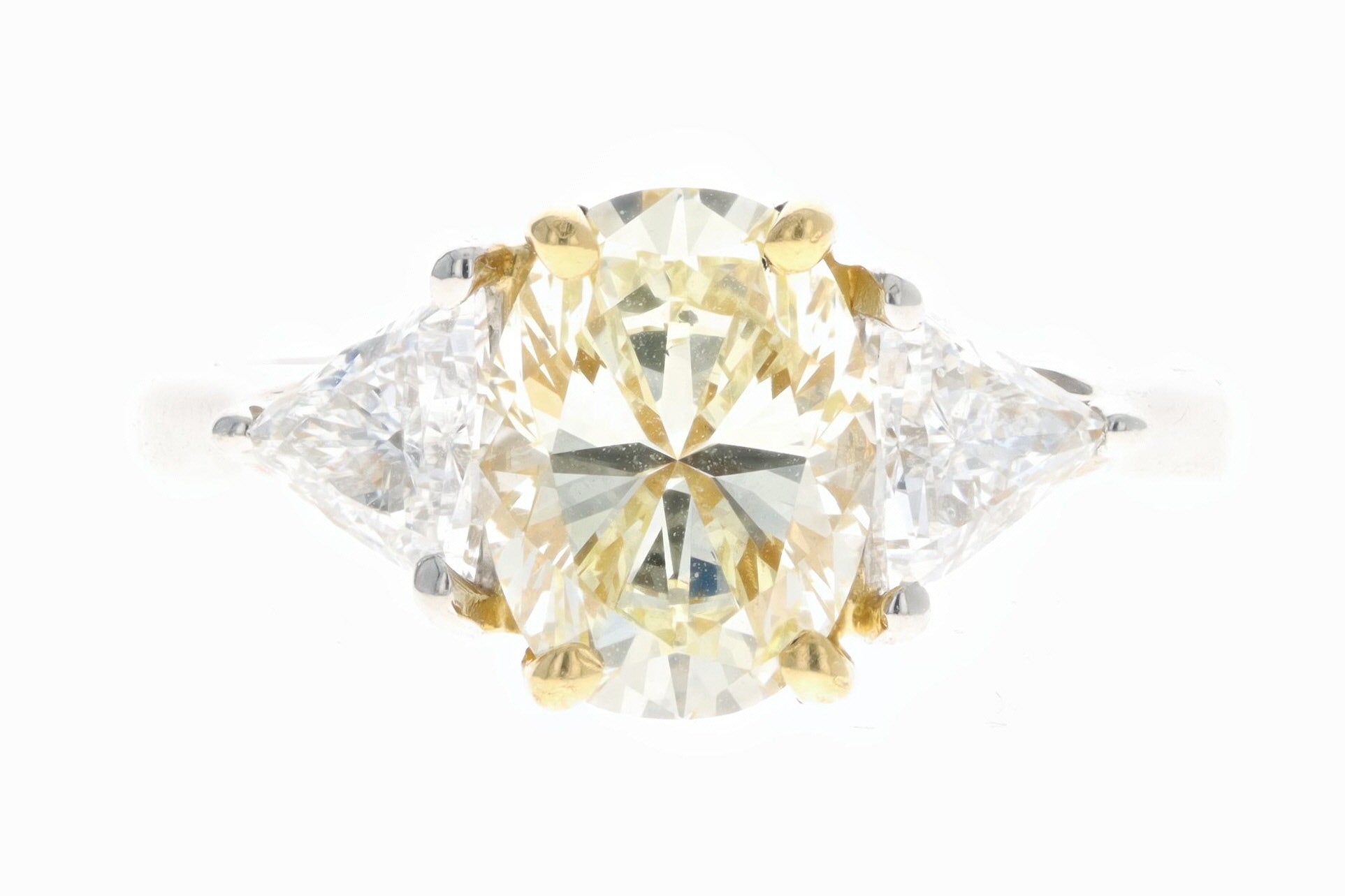Platinum and 22K Yellow Gold 1.76 Carat Oval Cut Fancy Yellow Diamond Engagement Ring - Queen May