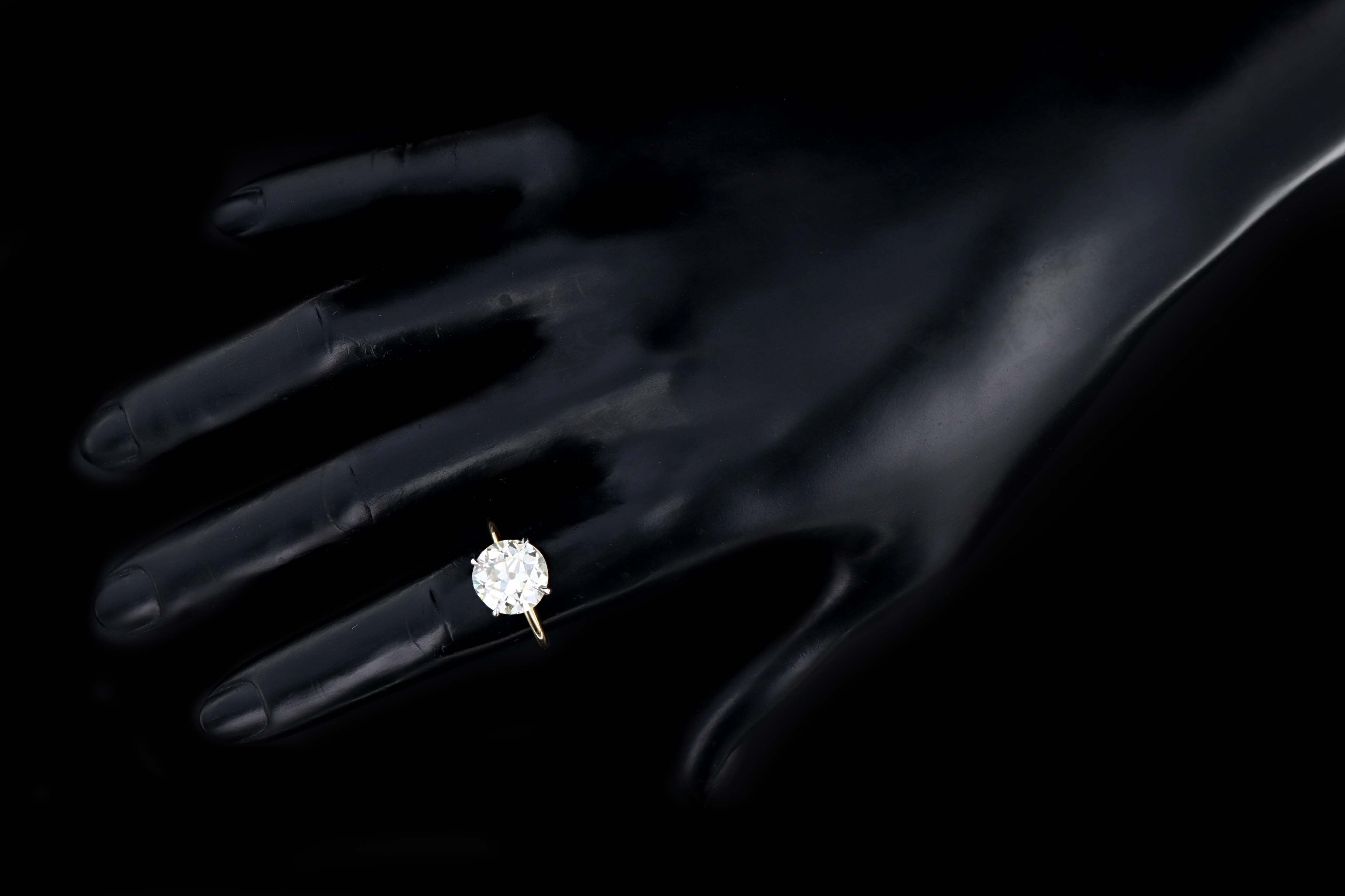 18K Yellow Gold & Platinum 4.51 Carat Old European Cut Diamond Solitaire Engagement Ring - Queen May