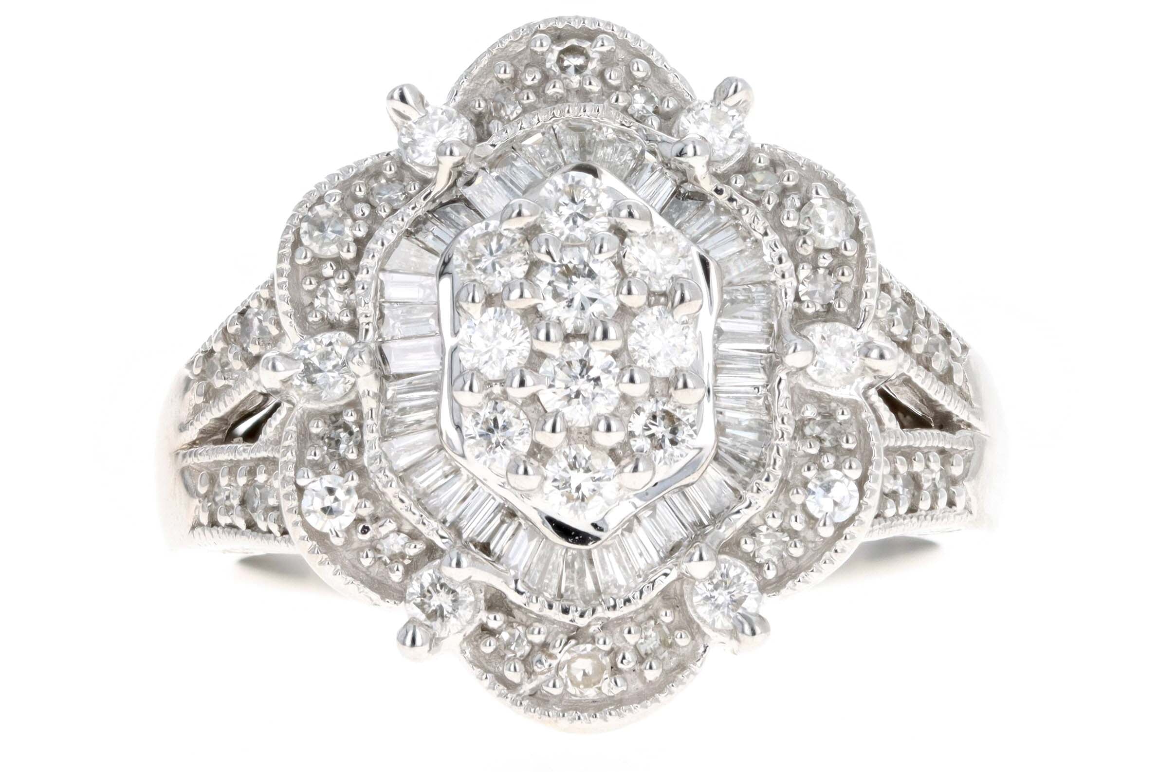 14K White Gold .50 Carat Total Weight Diamond Baguette Ring - Queen May