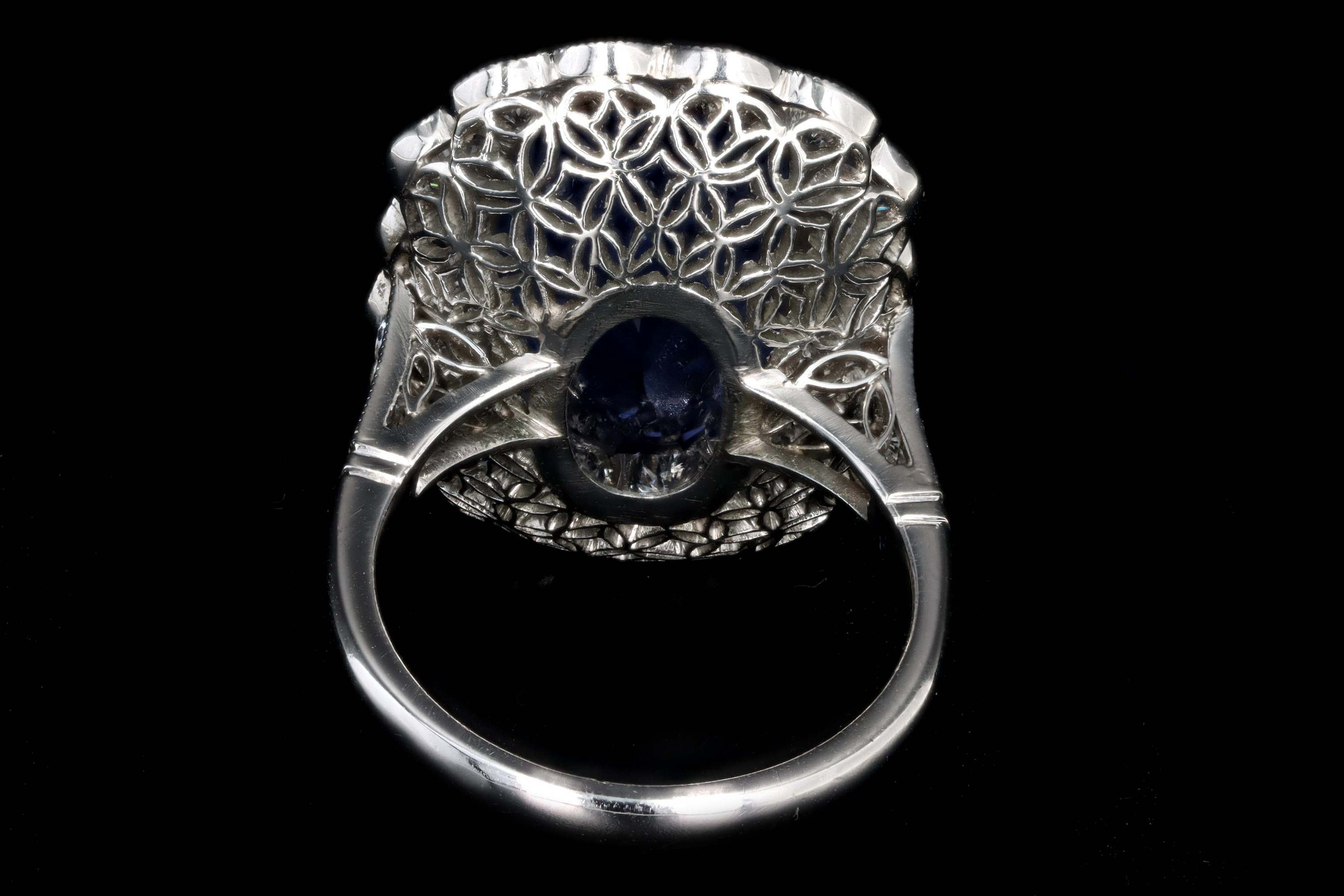 Art Deco Inspired 13.95 Carat No Heat Ceylon Sapphire & Diamond Halo Cluster Ring - Queen May
