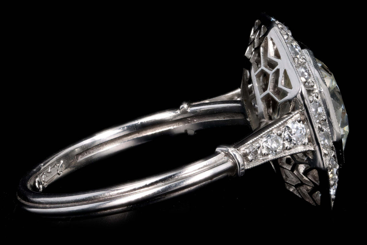 Art Deco Inspired Platinum 2.35 Carat Old European Cut Diamond Engagement Ring - Queen May