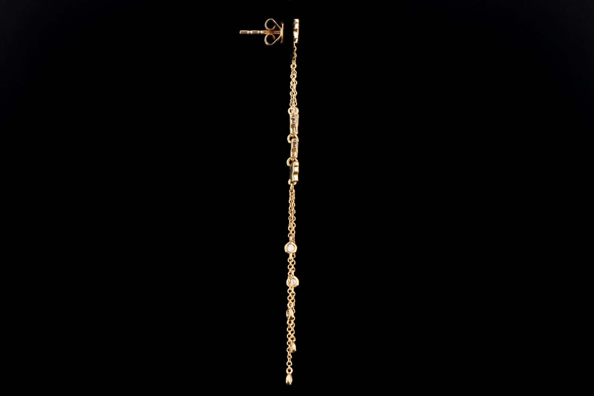14K Yellow Gold .39 Carat Total Weight Round Diamond Pave Butterfly Drop Earrings - Queen May