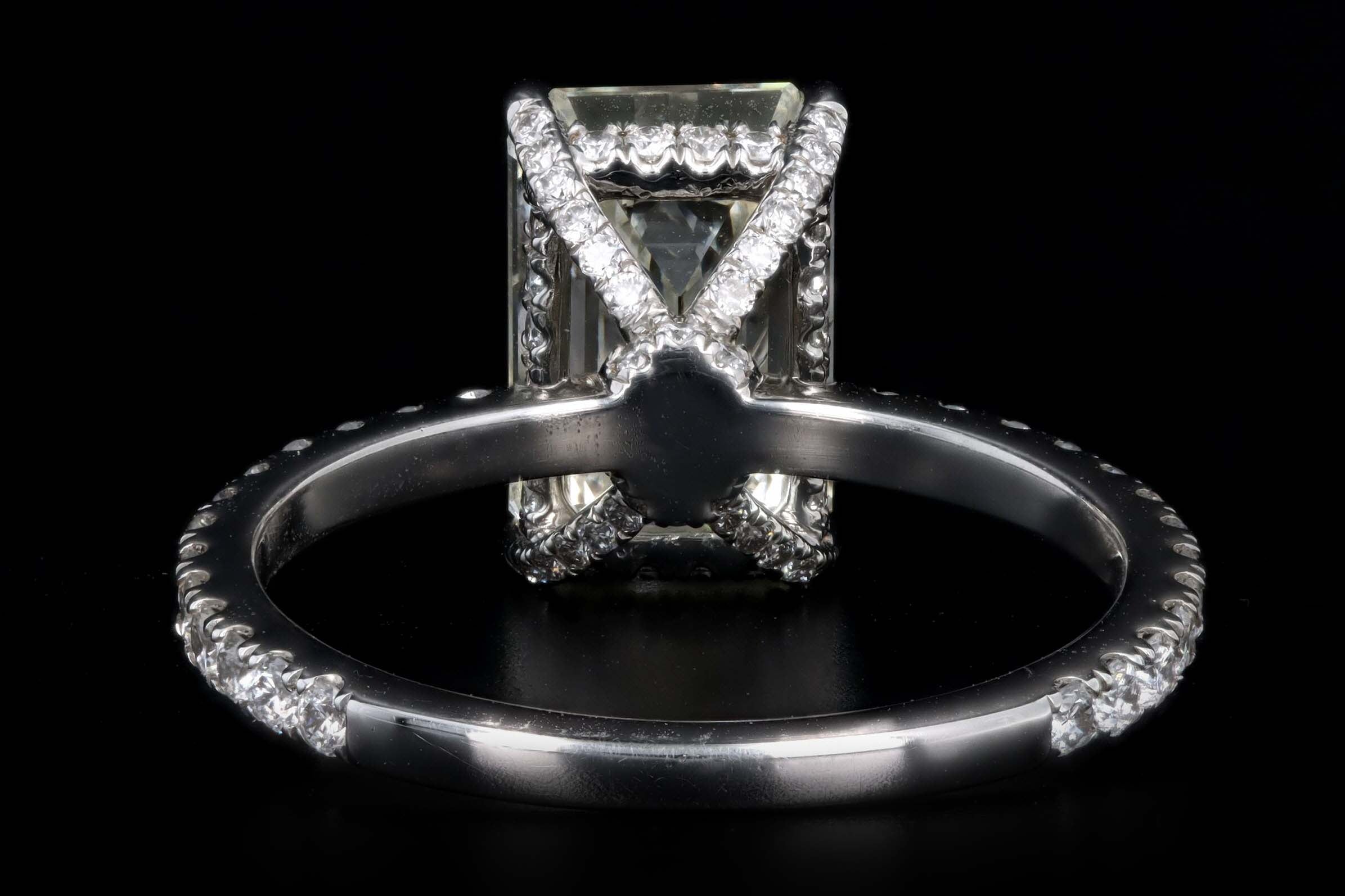 Platinum 3.06 Carat Emerald Cut Diamond French Halo Engagement Ring GIA Certified - Queen May