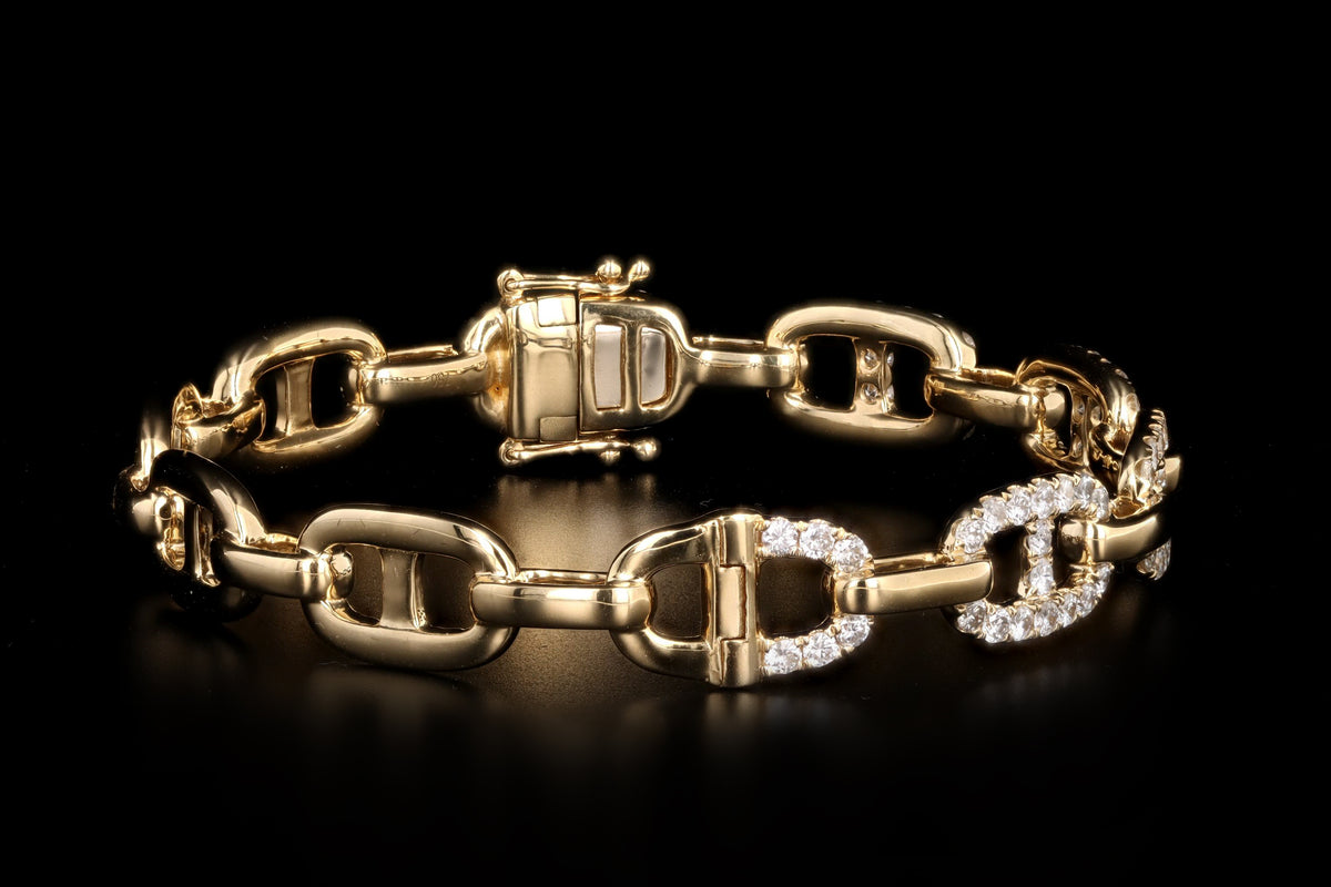 18K Yellow Gold 2.0 Carat Total Weight Diamond Mariner Link Bangle - Queen May