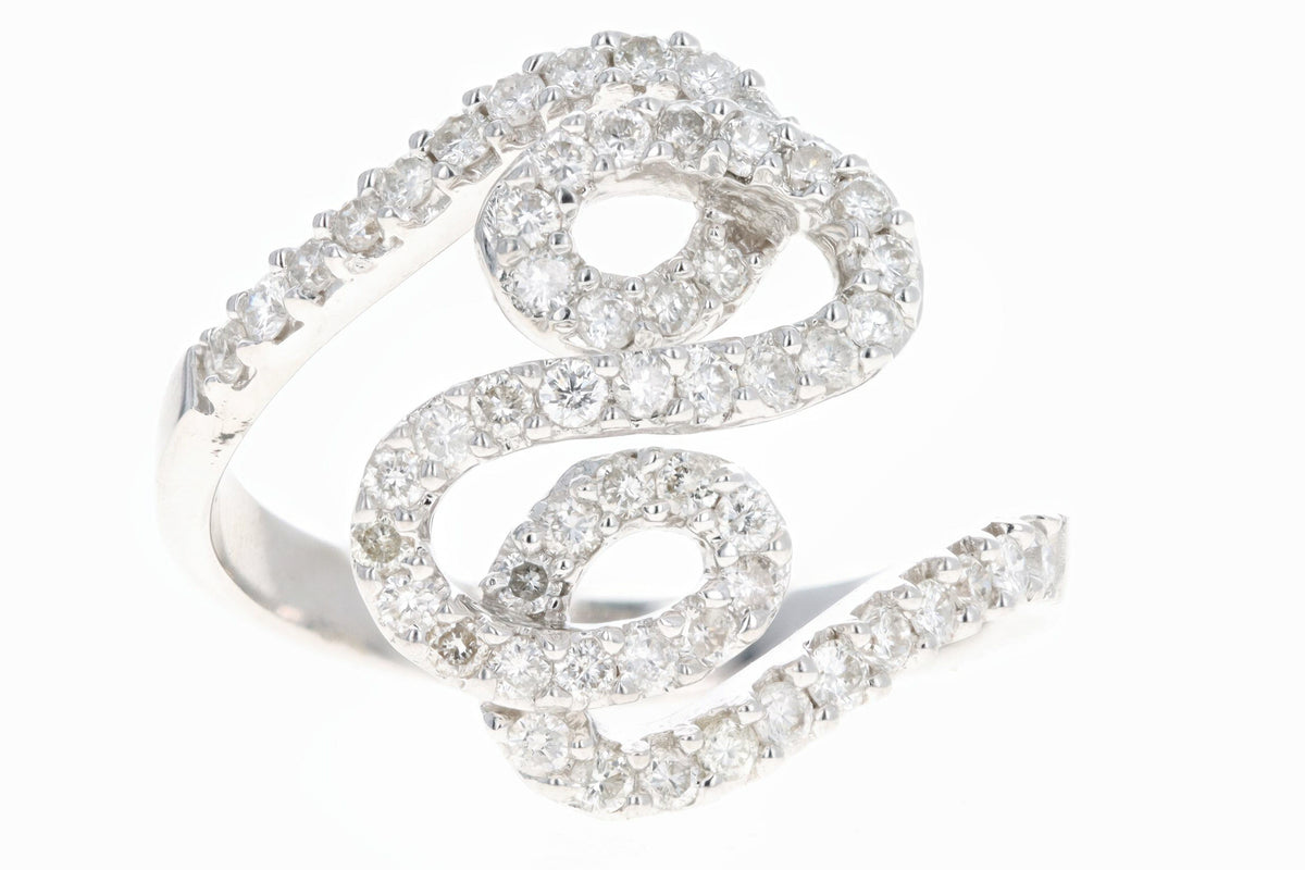 18K White Gold .74 Carat Total Weight Round Diamond Abstract Squiggle Ring - Queen May