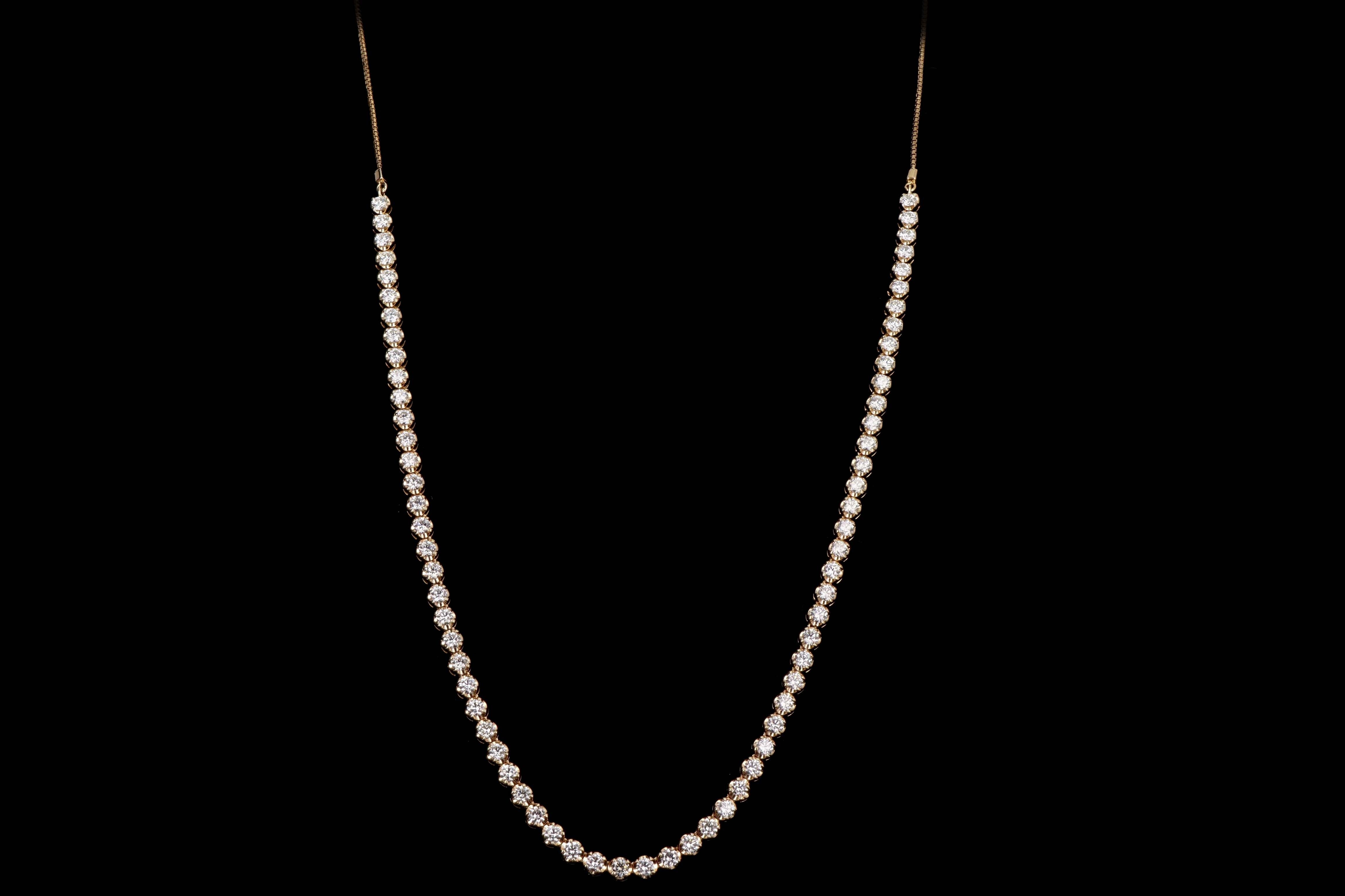 14K Yellow Gold 7.47 Carat Total Weight Round Diamond Adjustable Bolo Tennis Necklace - Queen May