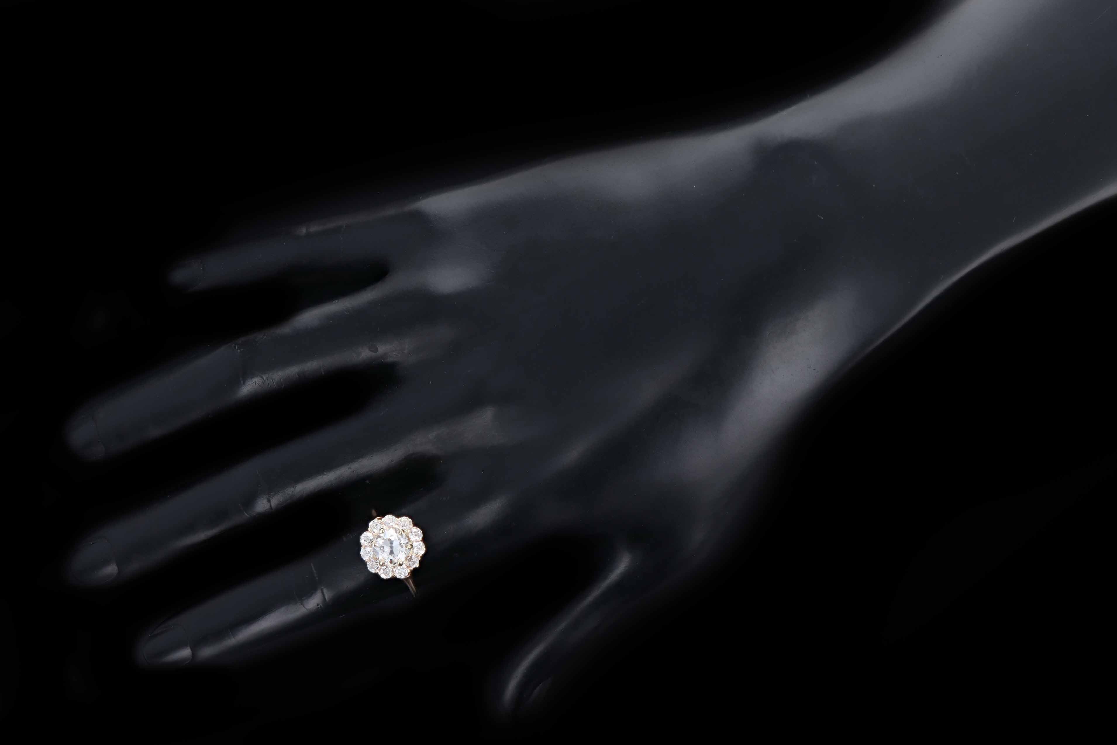 Victorian 14K Rose Gold 1.57 Carat Old European Cut Diamond Cluster Halo Engagement Ring GIA Certified - Queen May
