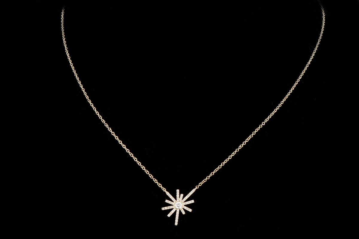 14K White Gold Diamond Starburst Necklace - Queen May