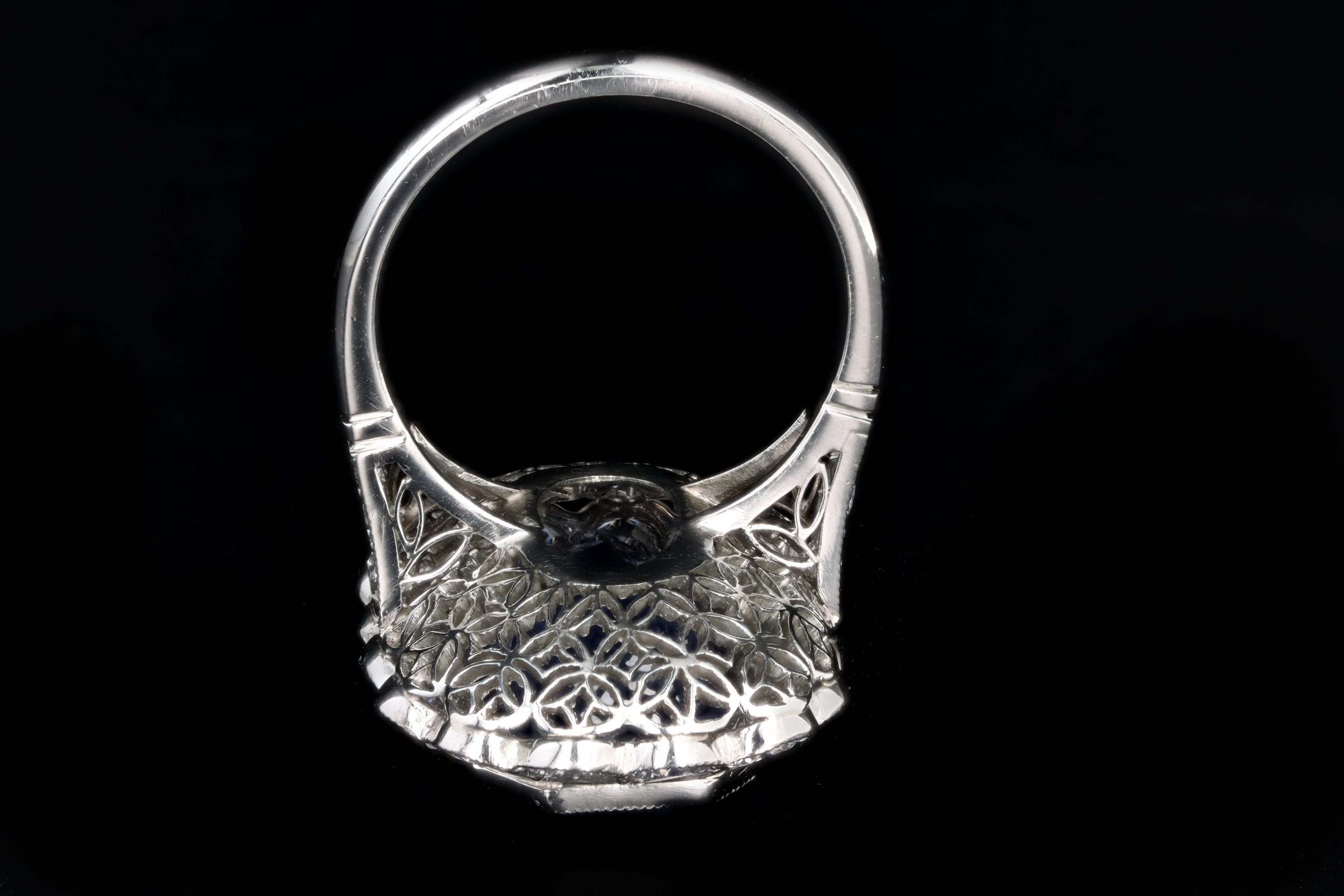 Art Deco Inspired 13.95 Carat No Heat Ceylon Sapphire & Diamond Halo Cluster Ring - Queen May