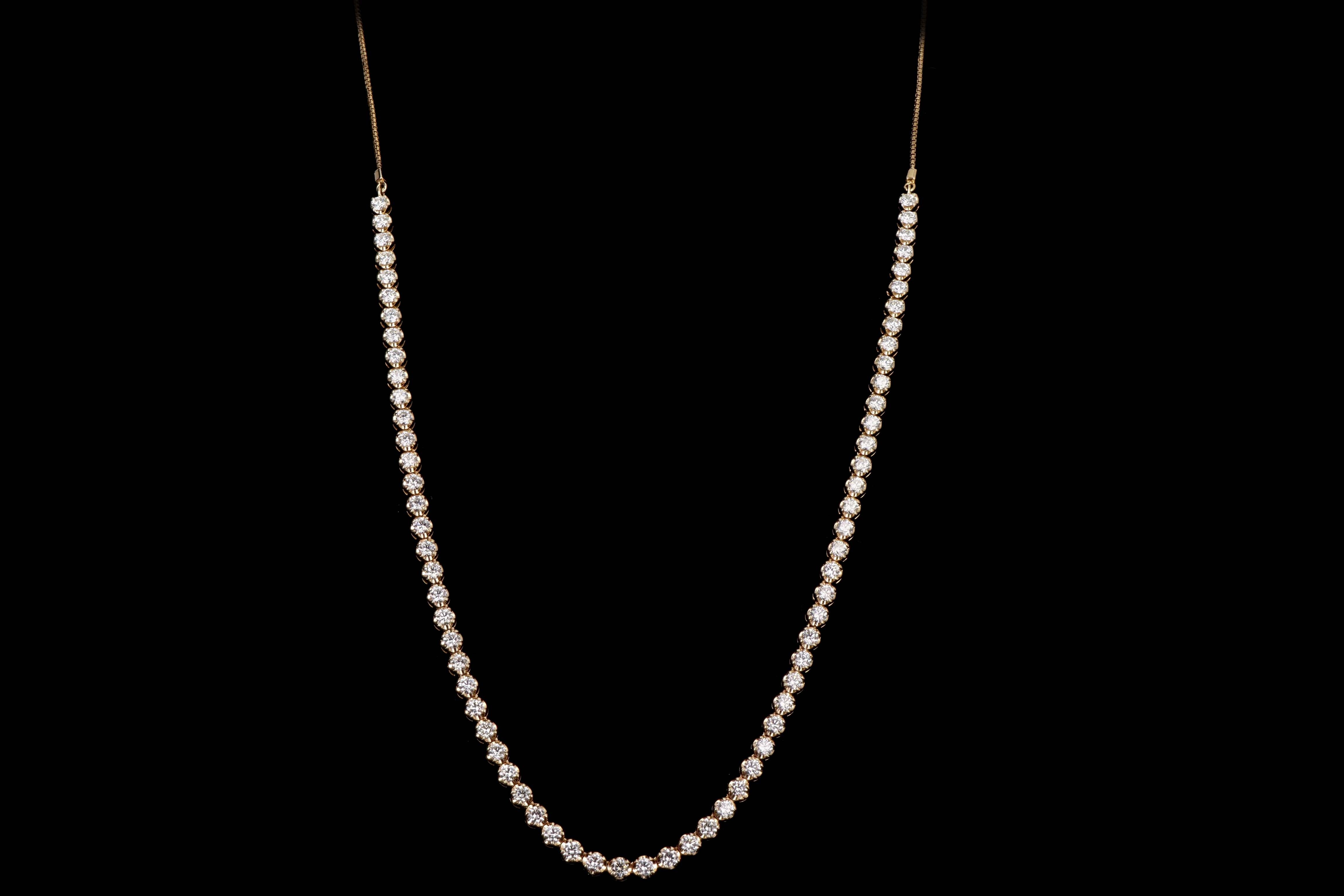 14K Yellow Gold 8.32 Carat Total Weight Round Diamond Adjustable Bolo Tennis Necklace - Queen May