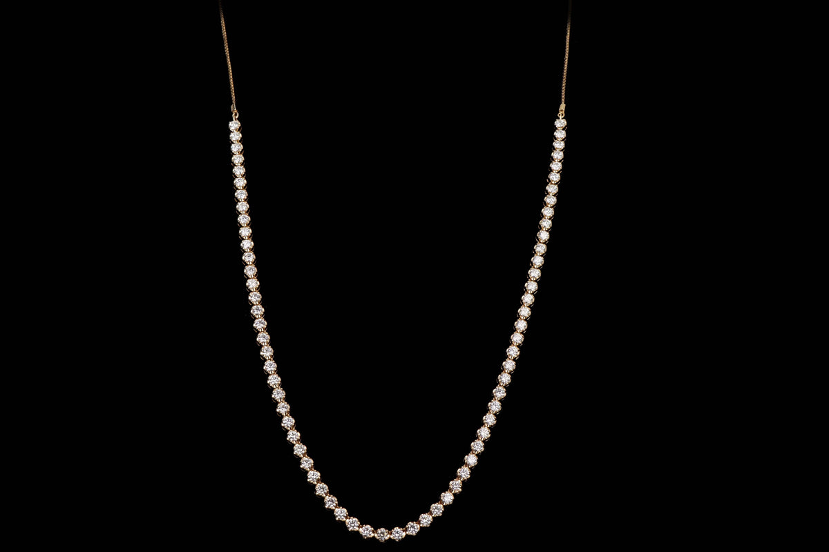 14K Yellow Gold 6.57 Carat Total Weight Round Diamond Adjustable Bolo Tennis Necklace - Queen May