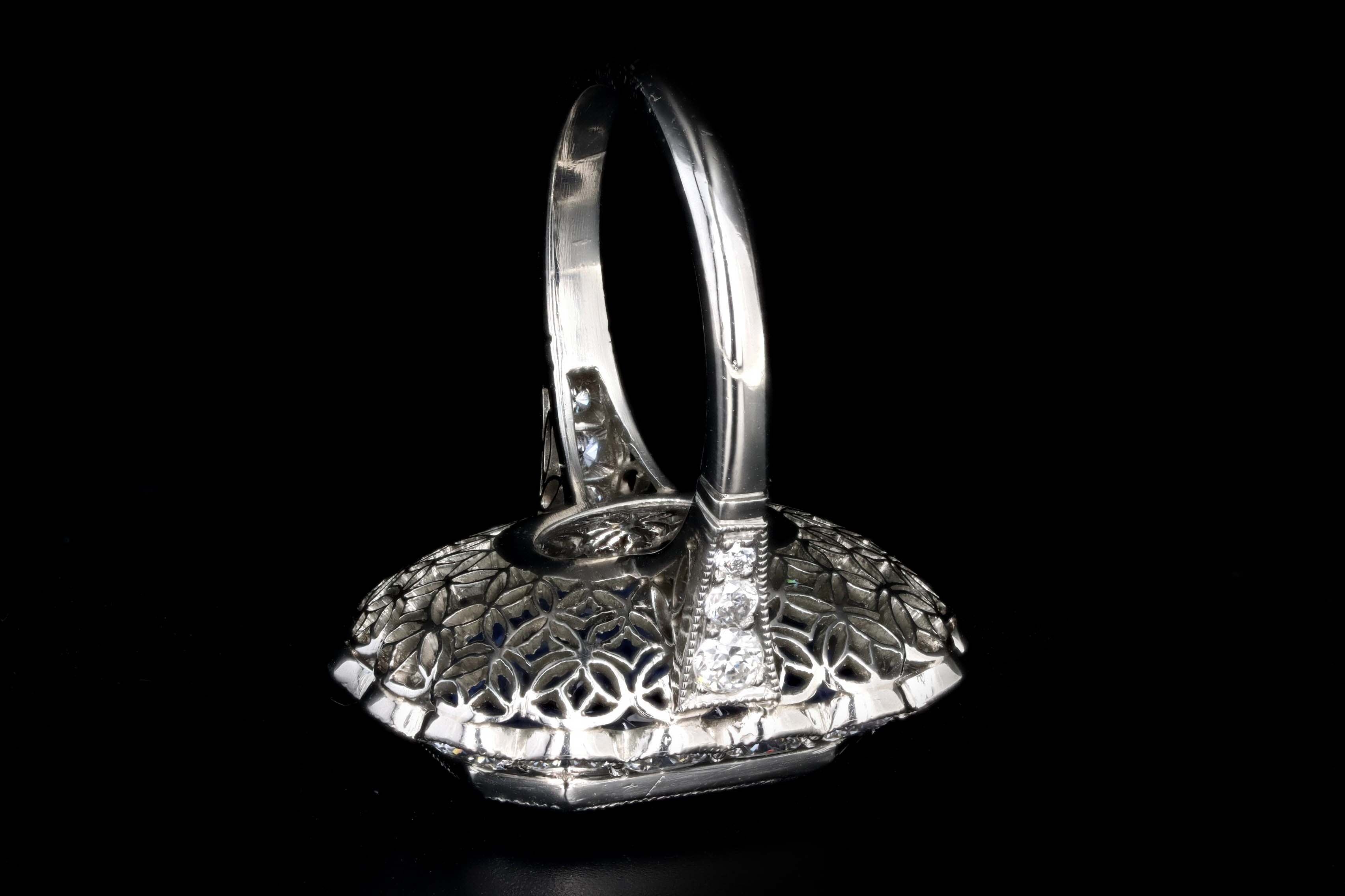 Art Deco Inspired 13.95 Carat No Heat Ceylon Sapphire & Diamond Halo Cluster Ring - Queen May