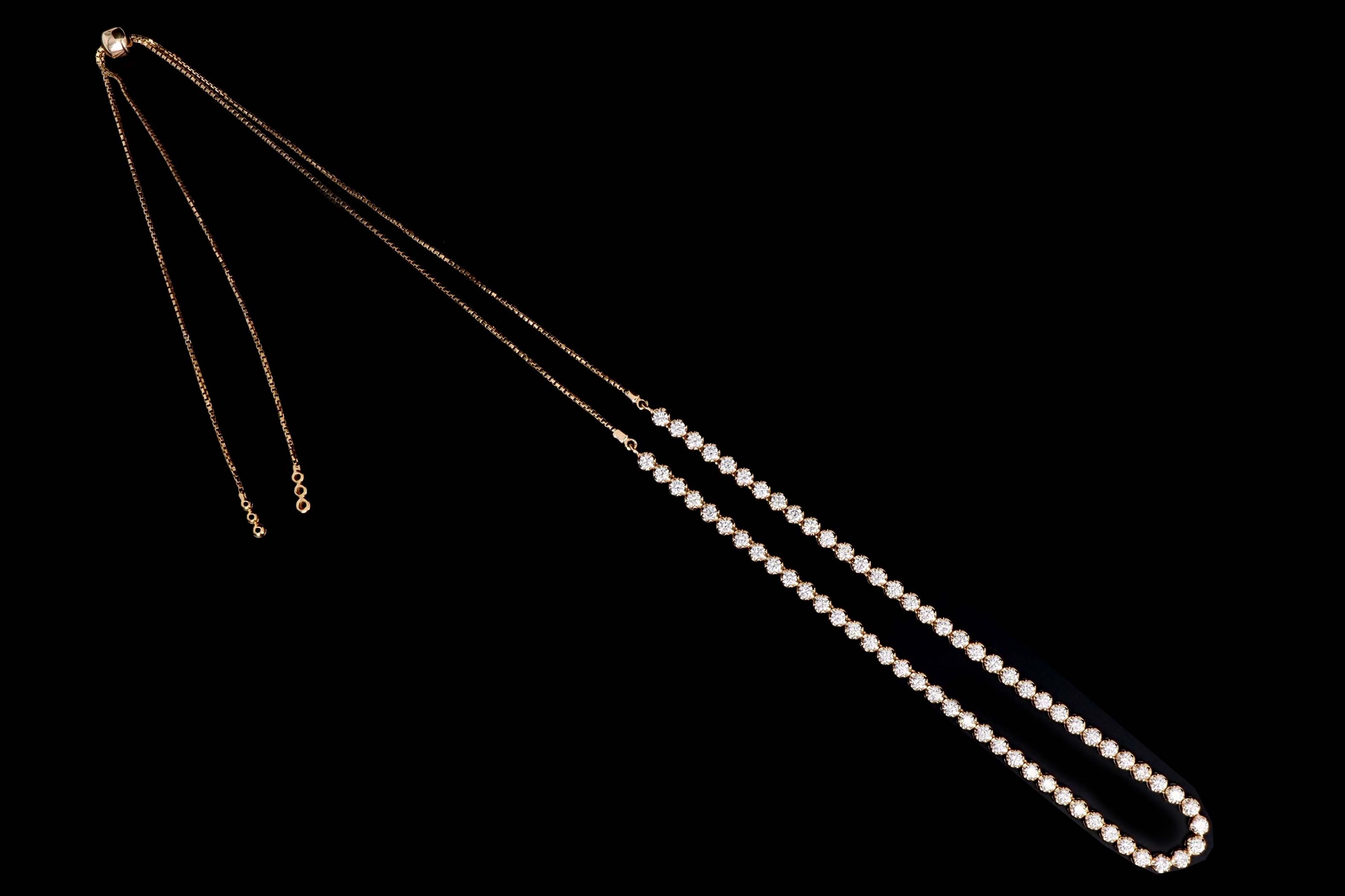14K Yellow Gold 8.32 Carat Total Weight Round Diamond Adjustable Bolo Tennis Necklace - Queen May