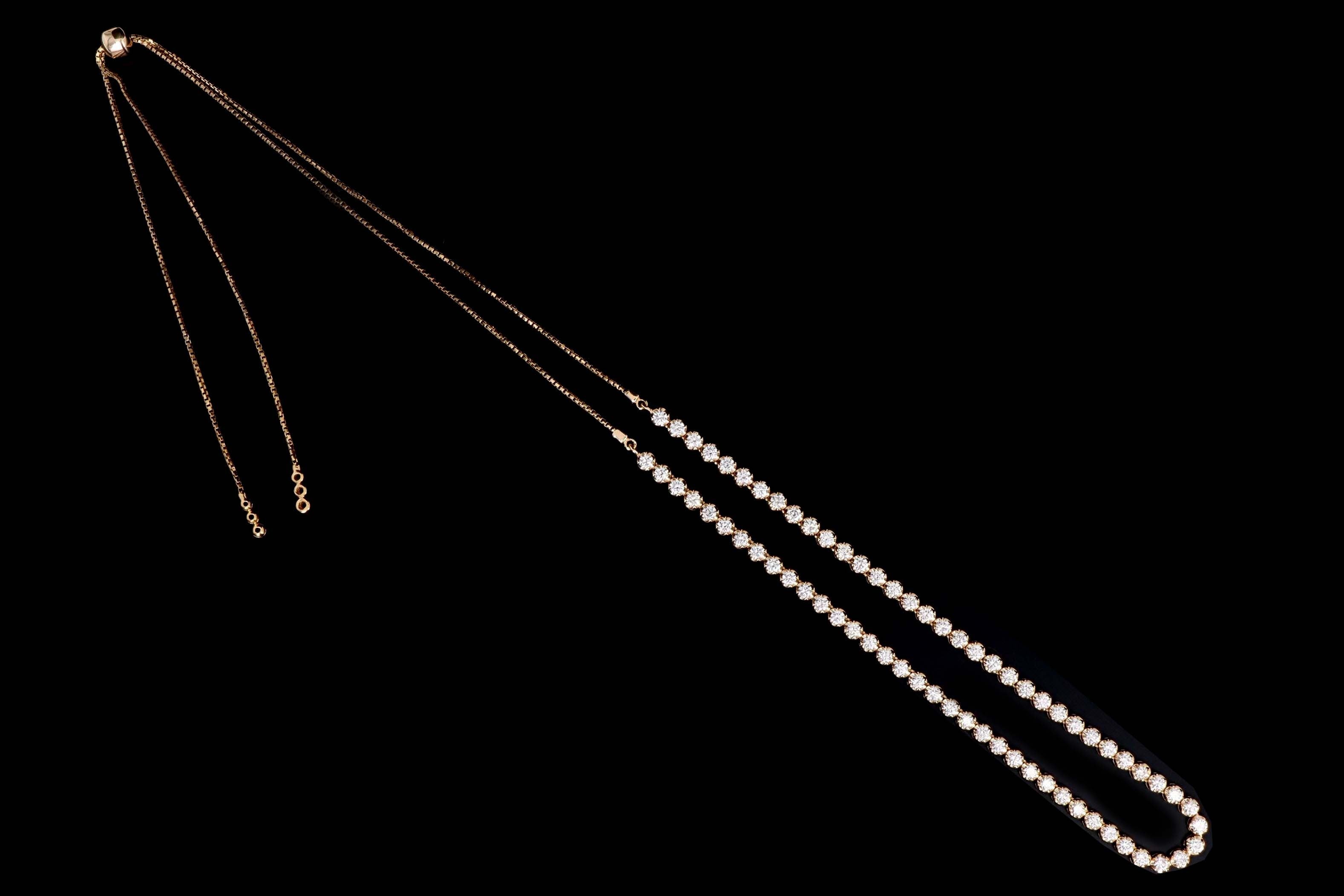 14K Yellow Gold 7.47 Carat Total Weight Round Diamond Adjustable Bolo Tennis Necklace - Queen May