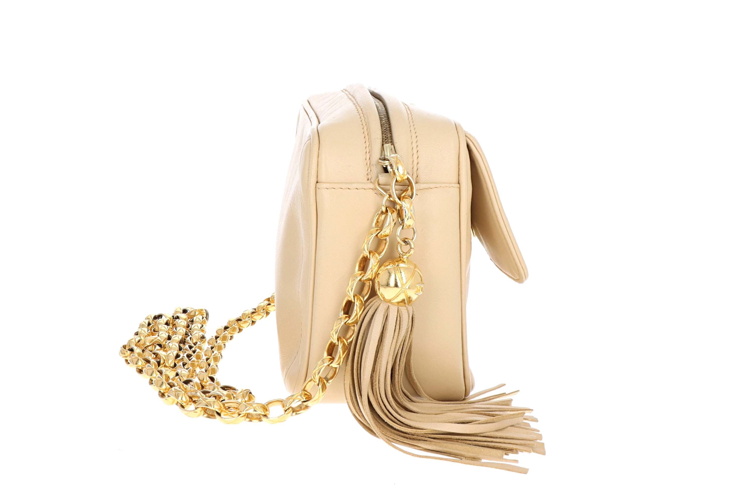 Vintage Chanel Beige Lambskin Small Camera Bag - Queen May