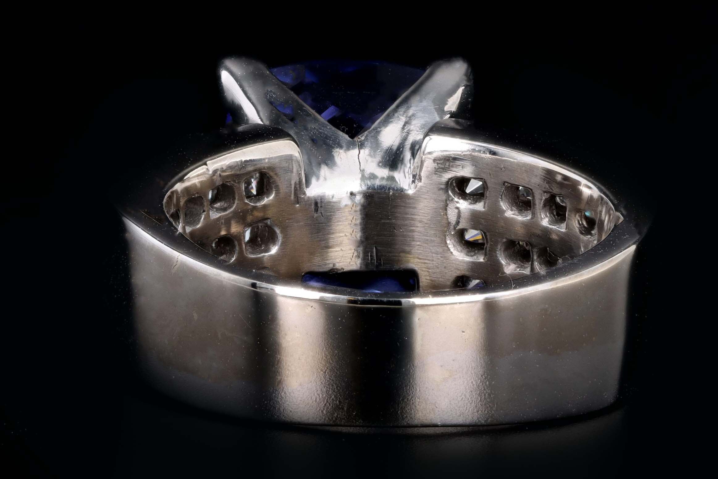 18K White Gold 3.50 Carat Tanzanite & Princess Cut Diamond Ring - Queen May