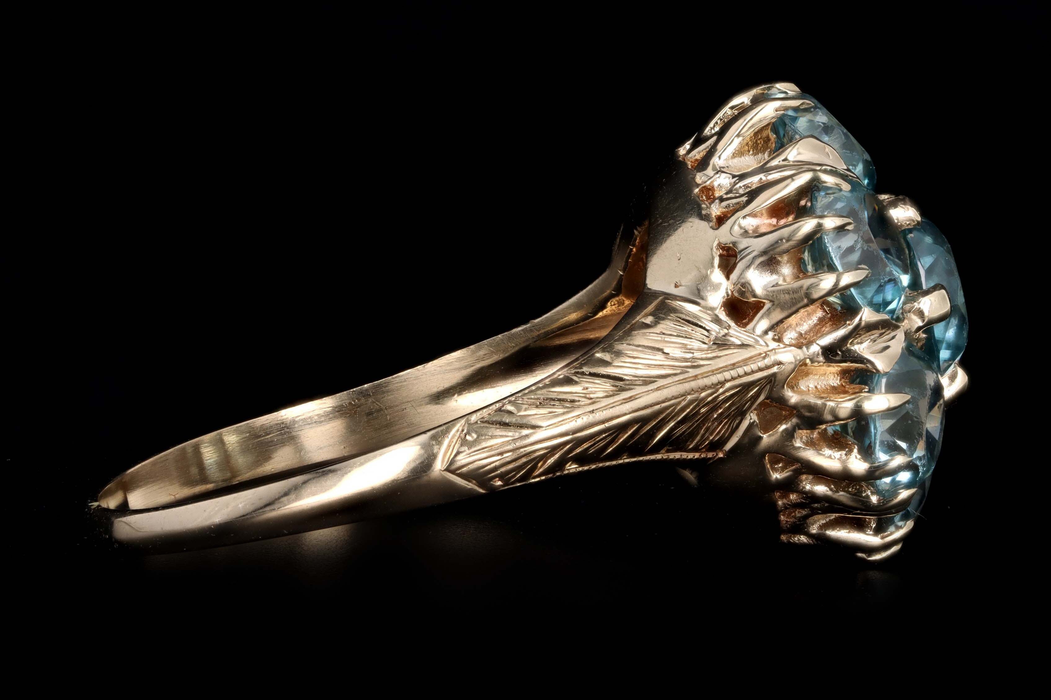 Victorian Inspired 14K Yellow Gold 5.92 Carat Total Weight Blue Zircon Cluster Ring - Queen May