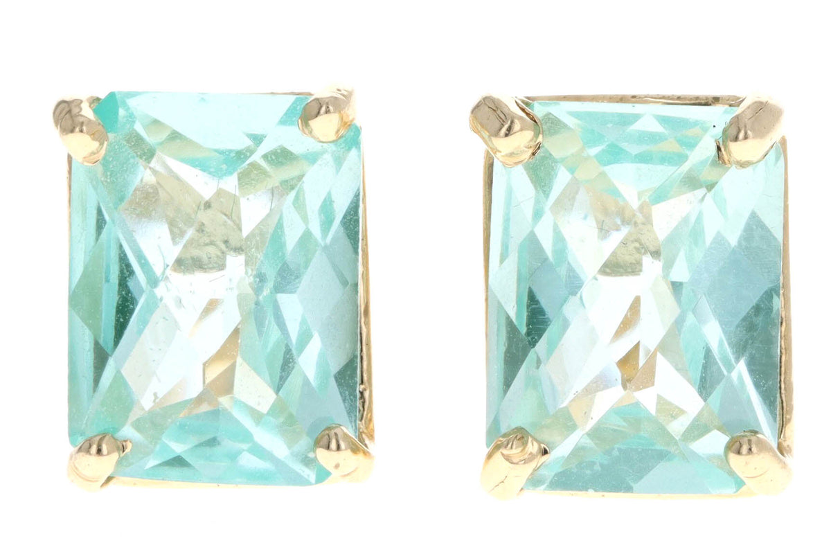 14K Yellow Gold 2.75 Carat Total Weight Blue Topaz Stud Earrings - Queen May