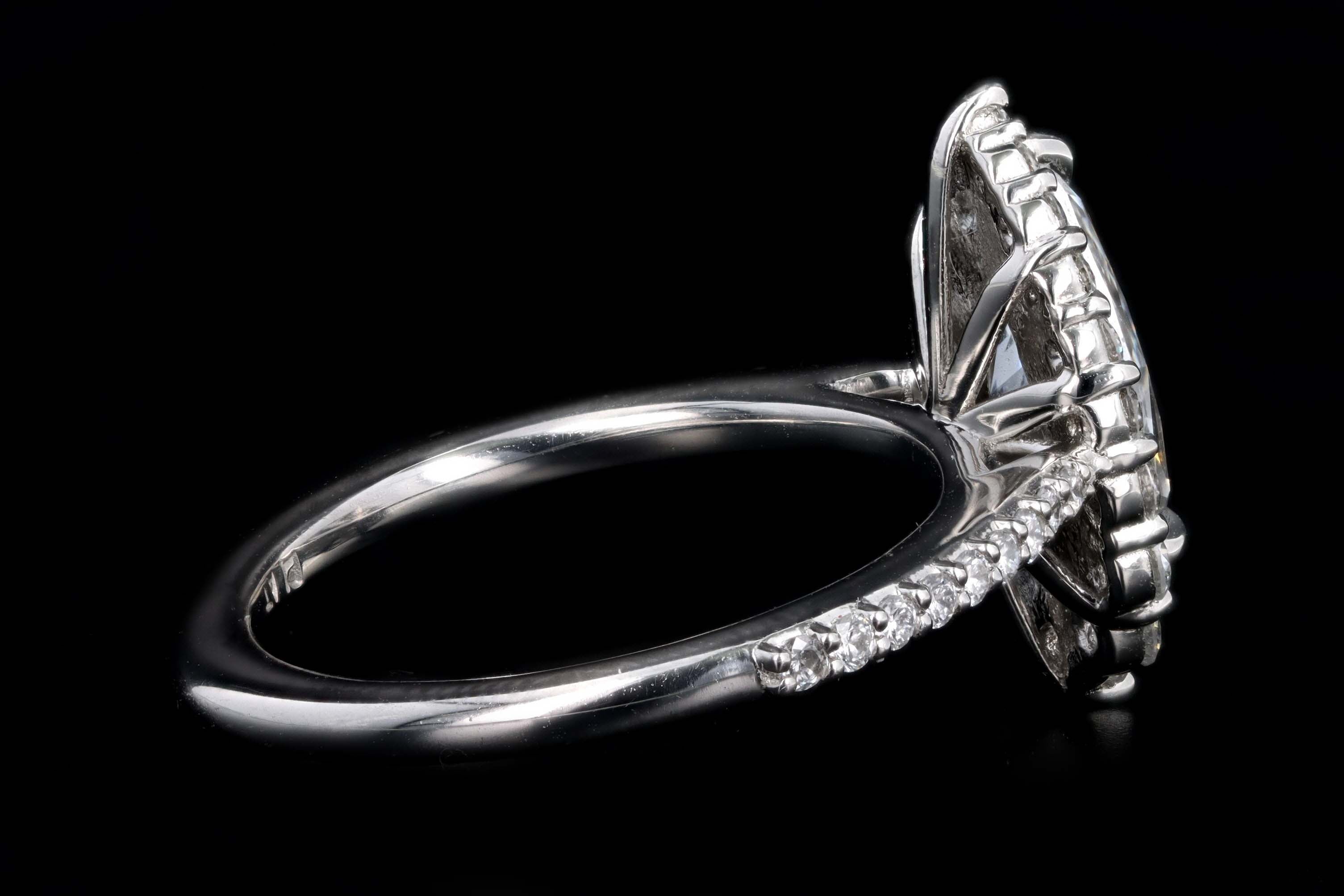 Platinum 1.63 Carat Pear Cut Diamond Graduated Halo Engagement Ring GIA Certified - Queen May