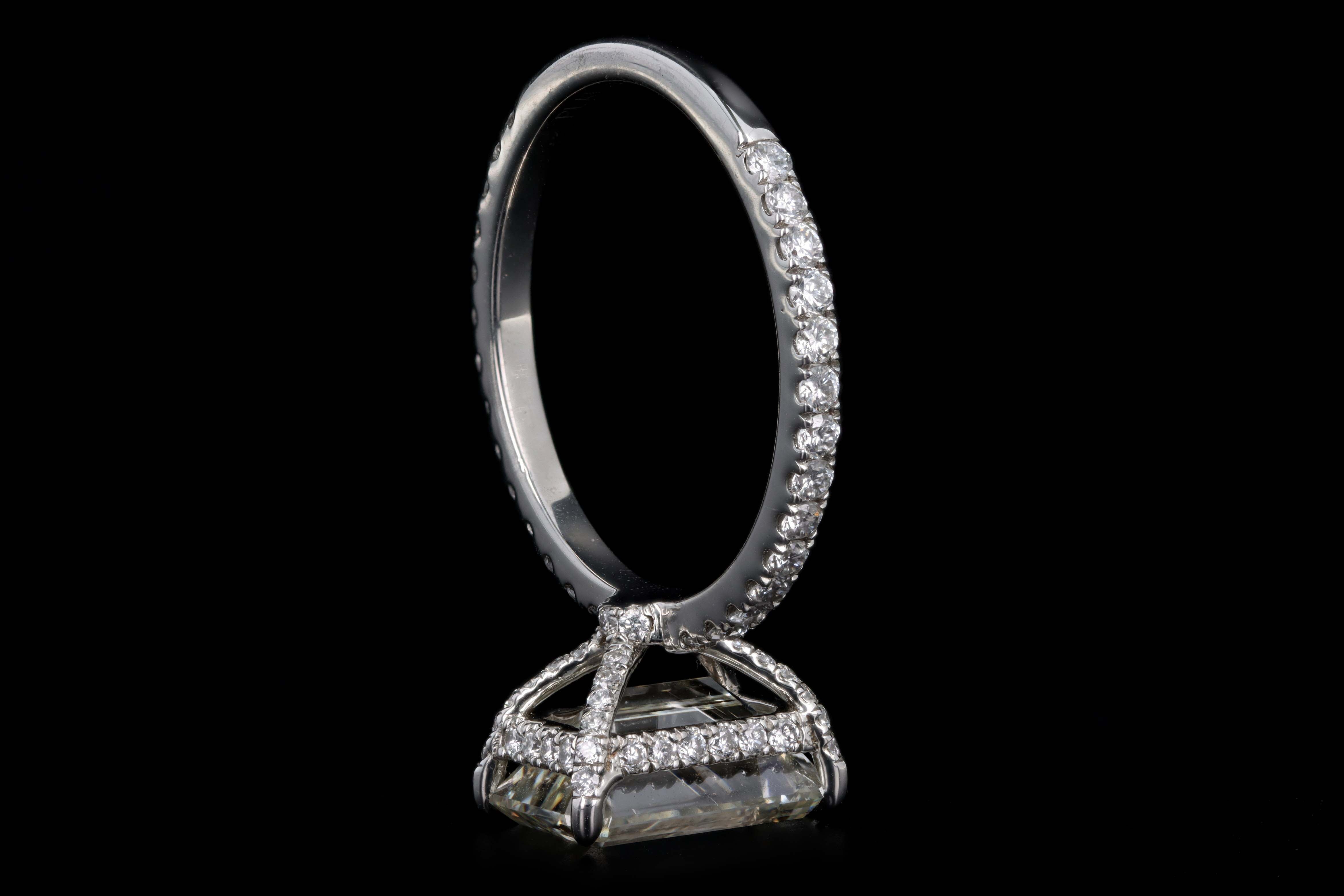 Platinum 3.06 Carat Emerald Cut Diamond French Halo Engagement Ring GIA Certified - Queen May