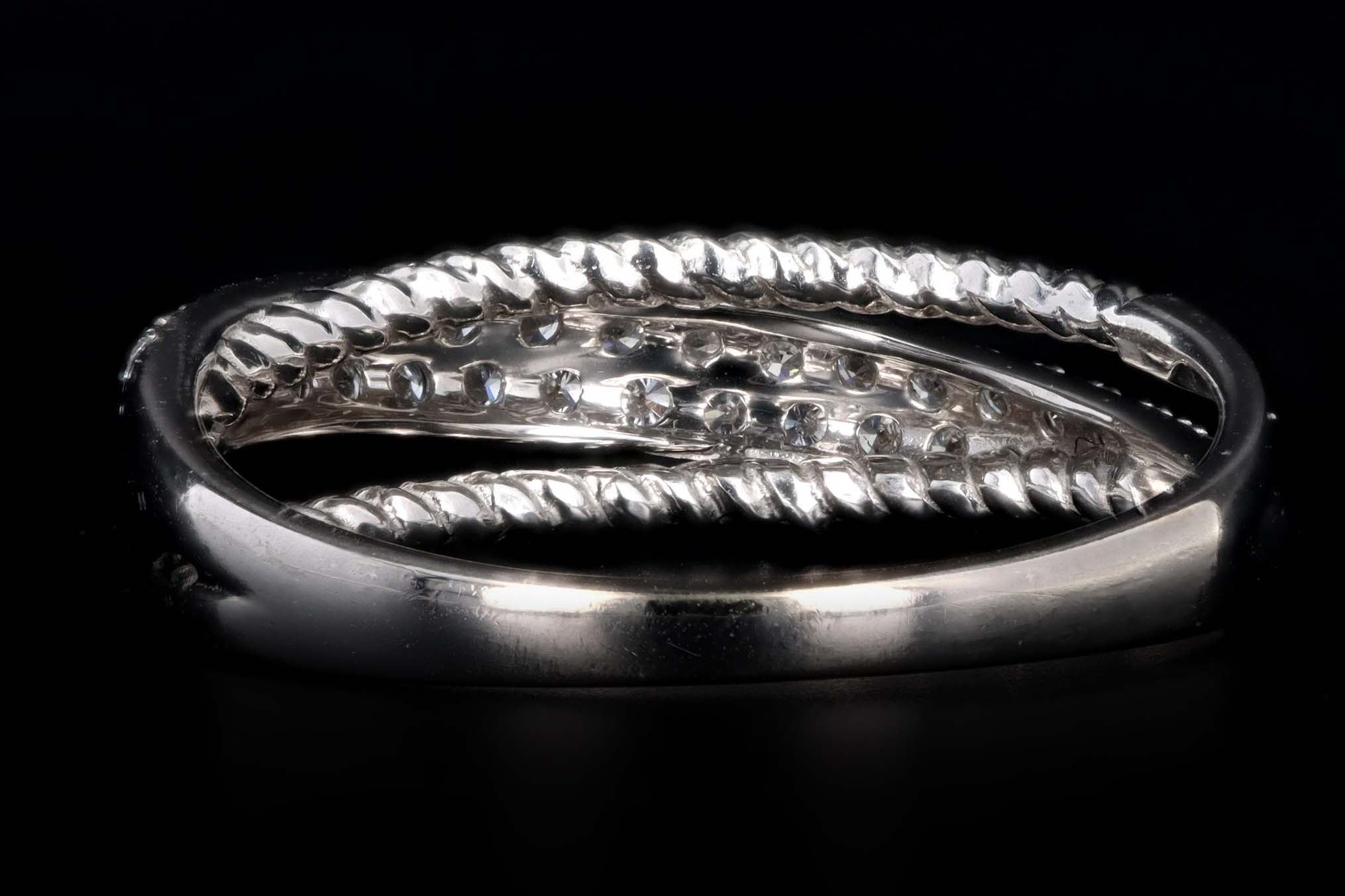 14K White Gold .35 Carat Total Weight Diamond Crossover Rope Band - Queen May