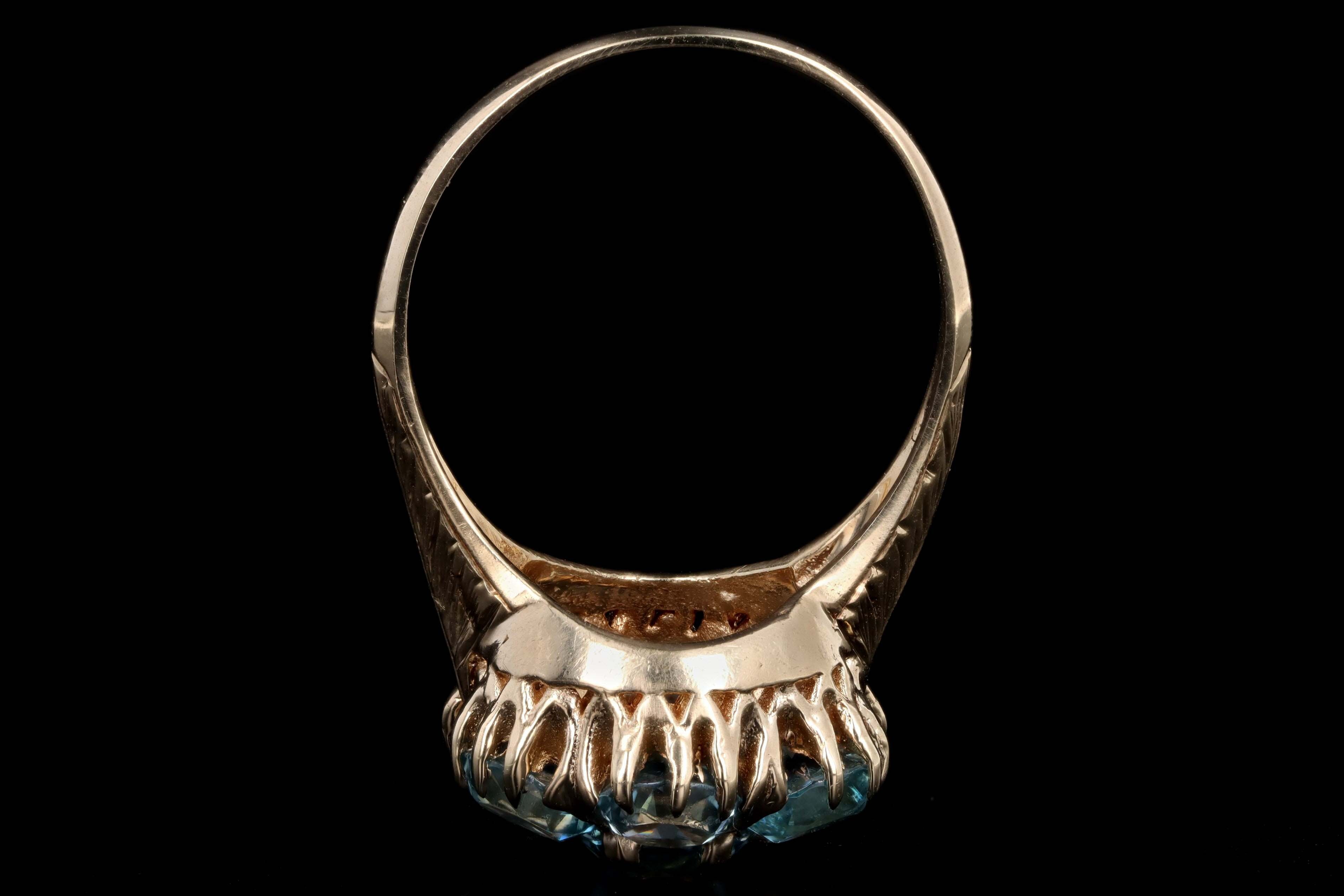 Victorian Inspired 14K Yellow Gold 5.92 Carat Total Weight Blue Zircon Cluster Ring - Queen May