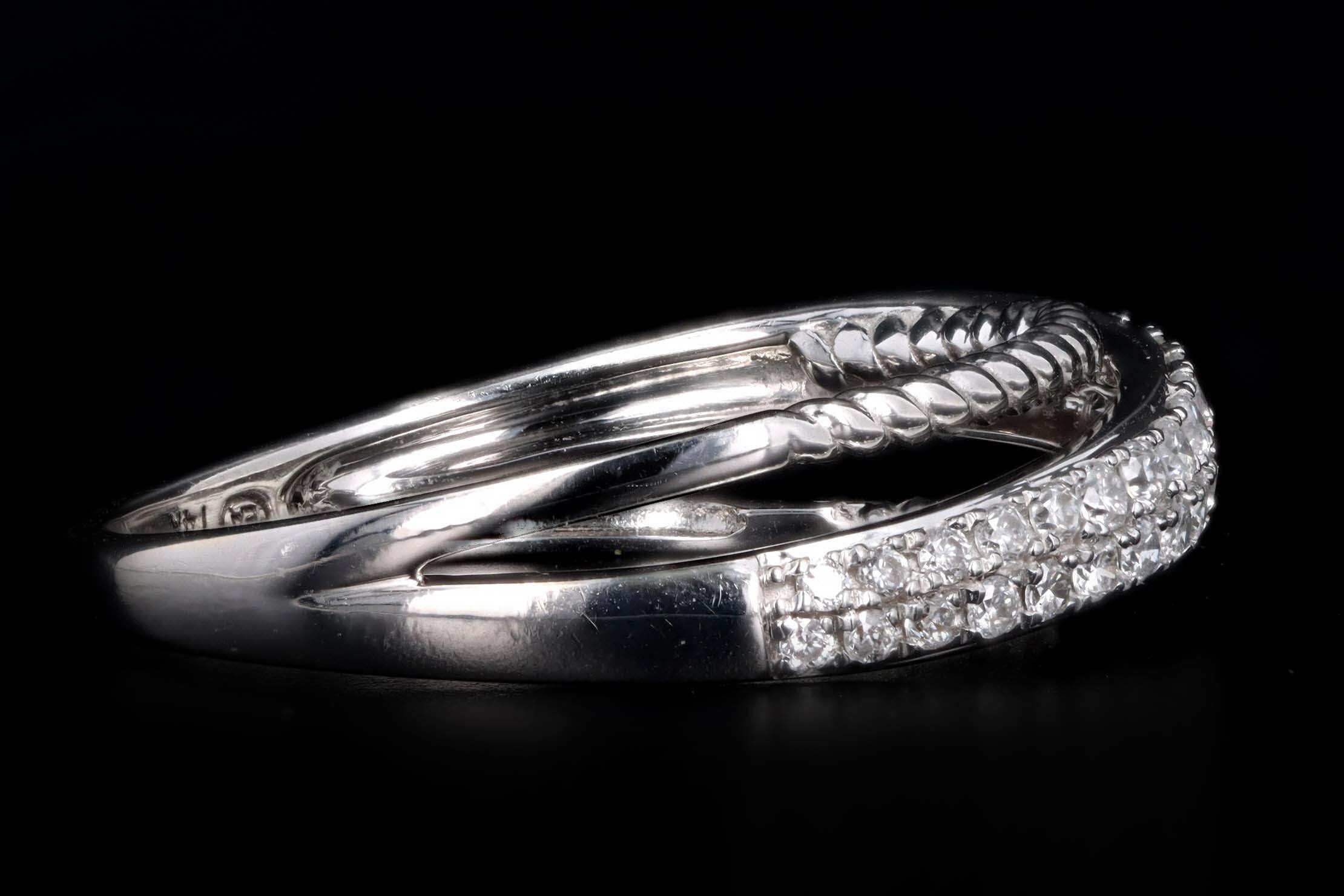 14K White Gold .35 Carat Total Weight Diamond Crossover Rope Band - Queen May