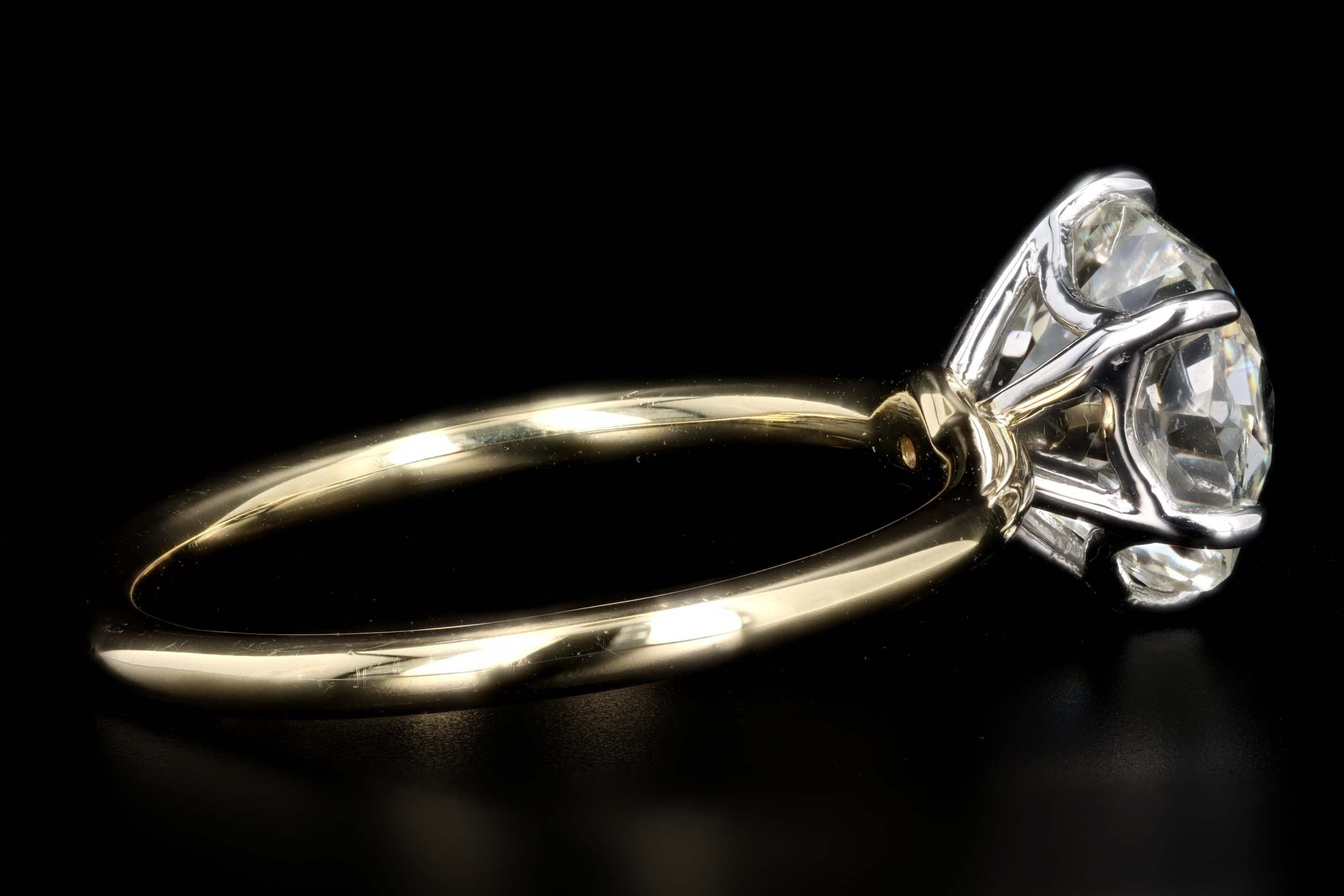 18K Yellow Gold & Platinum 2.84 Carat Old Mine Cut Diamond Solitaire Engagement Ring GIA Certified - Queen May