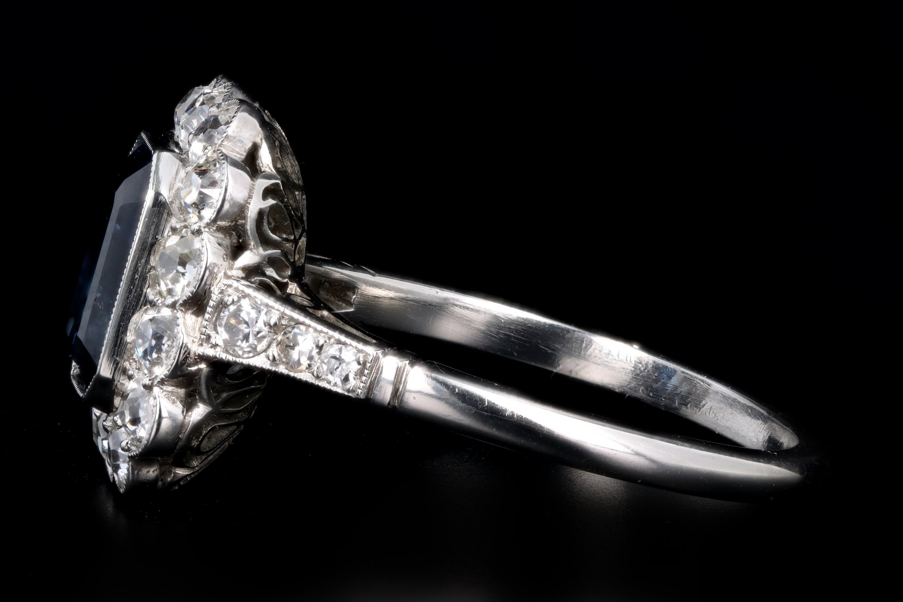 Art Deco Inspired Platinum 2.03 Carat Natural Sapphire & Diamond Halo Ring - Queen May