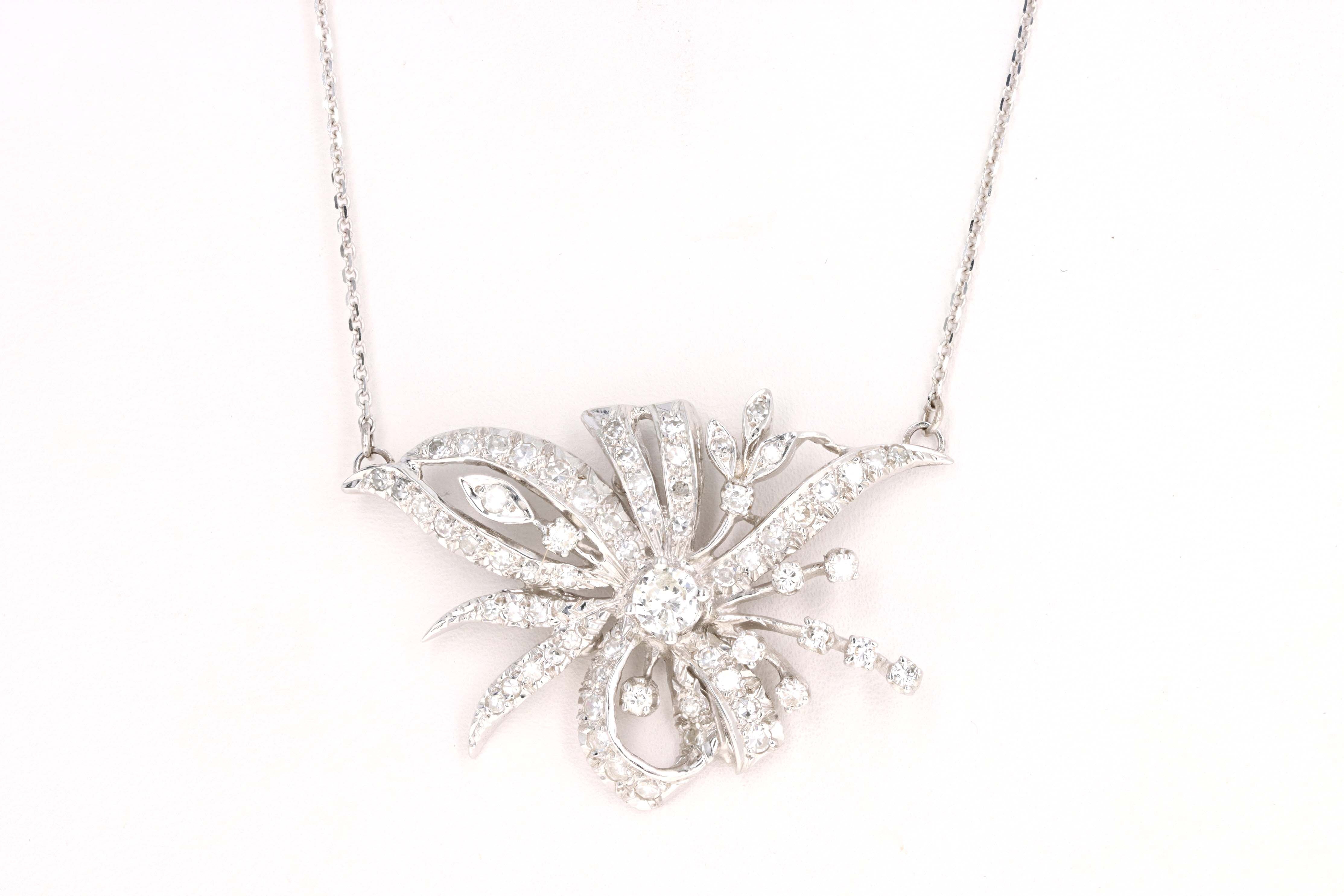 Retro Platinum 1 Carat Total Weight Diamond Brooch Conversion Pendant Necklace - Queen May