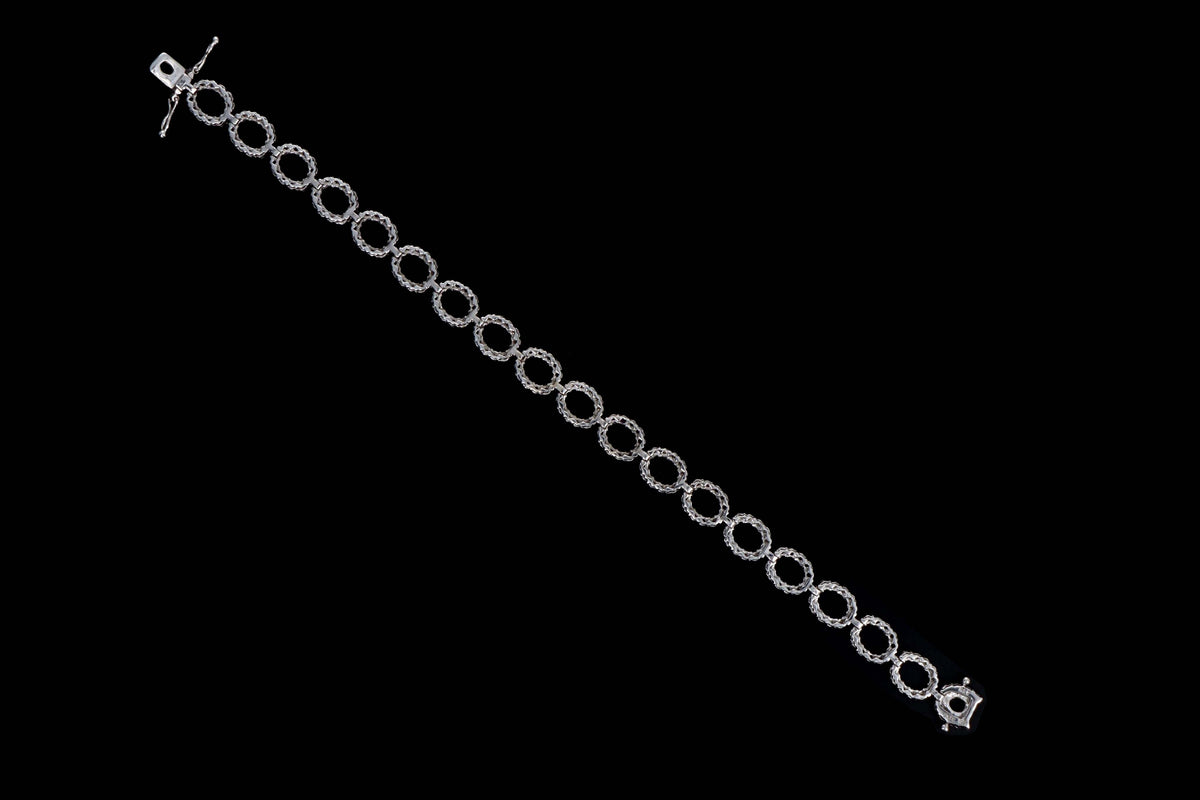 14K White Gold Natural Pink Sapphire & Diamond Oval Link Bracelet - Queen May