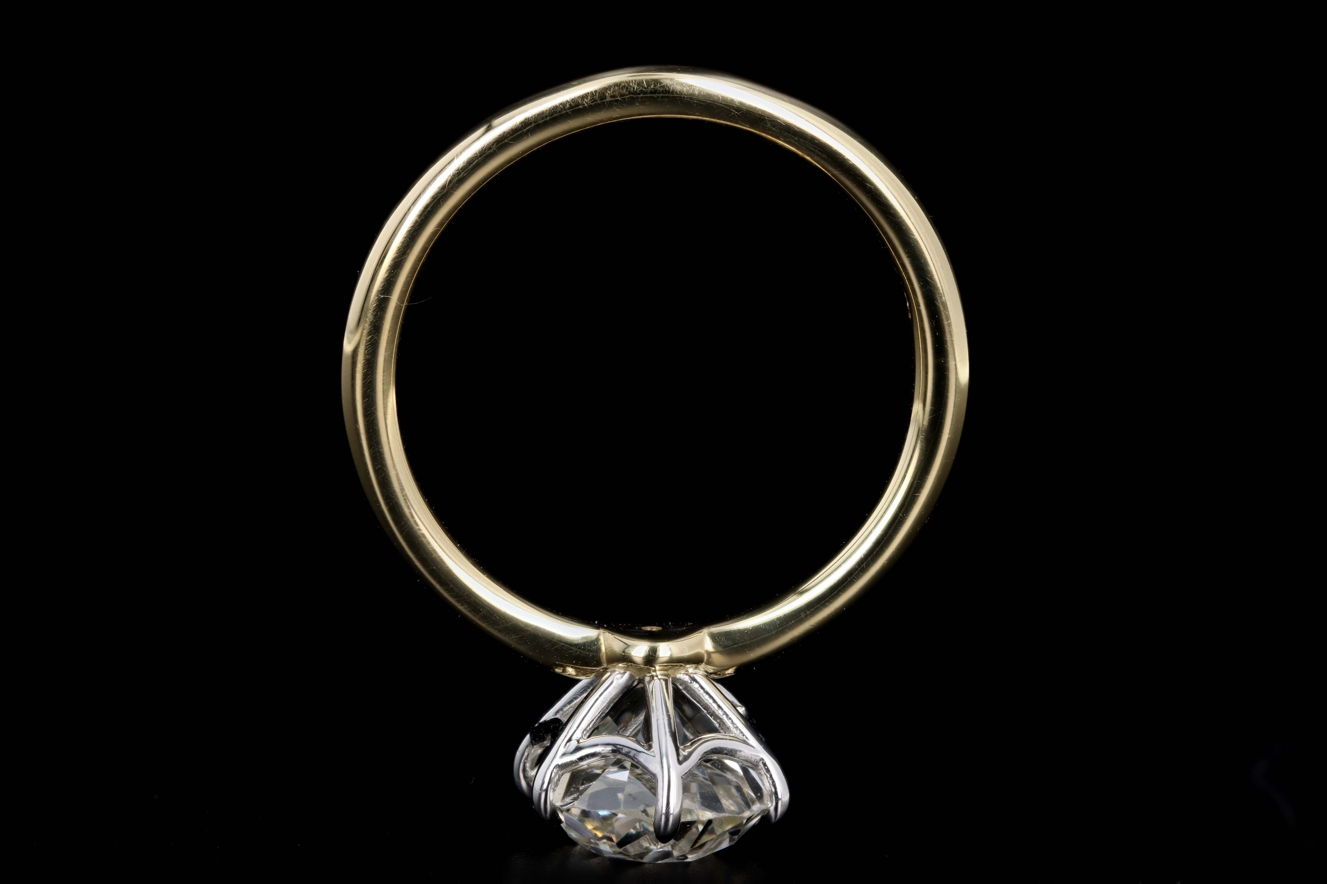 18K Yellow Gold & Platinum 2.84 Carat Old Mine Cut Diamond Solitaire Engagement Ring GIA Certified - Queen May