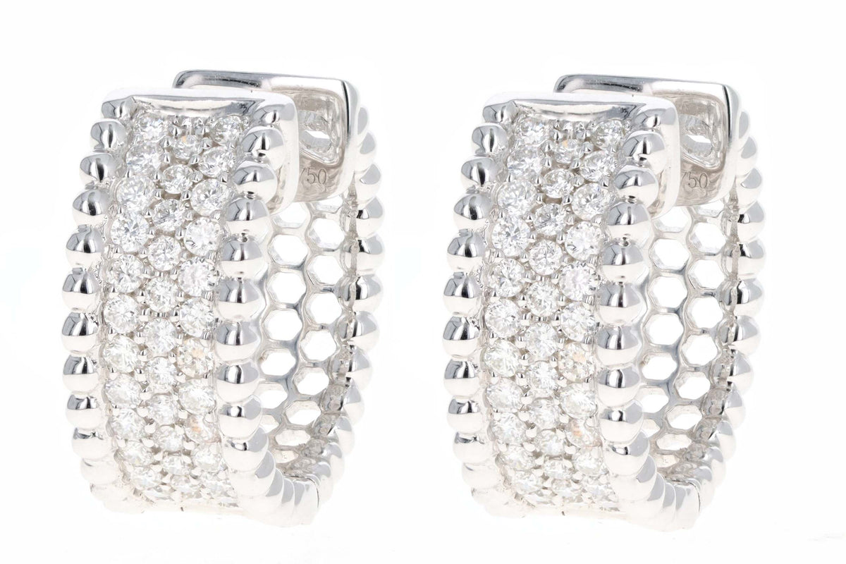 18K White Gold 1.48 Carat Total Weight Round Brilliant Cut Diamond Huggie Earrings - Queen May