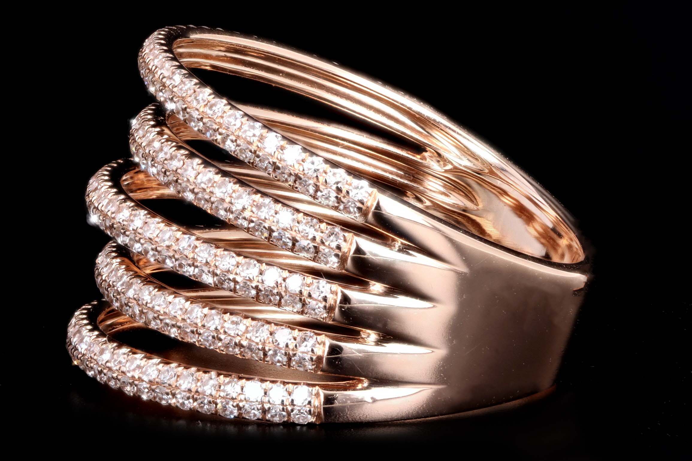 14K Rose Gold Wide Diamond Pave Ring - Queen May