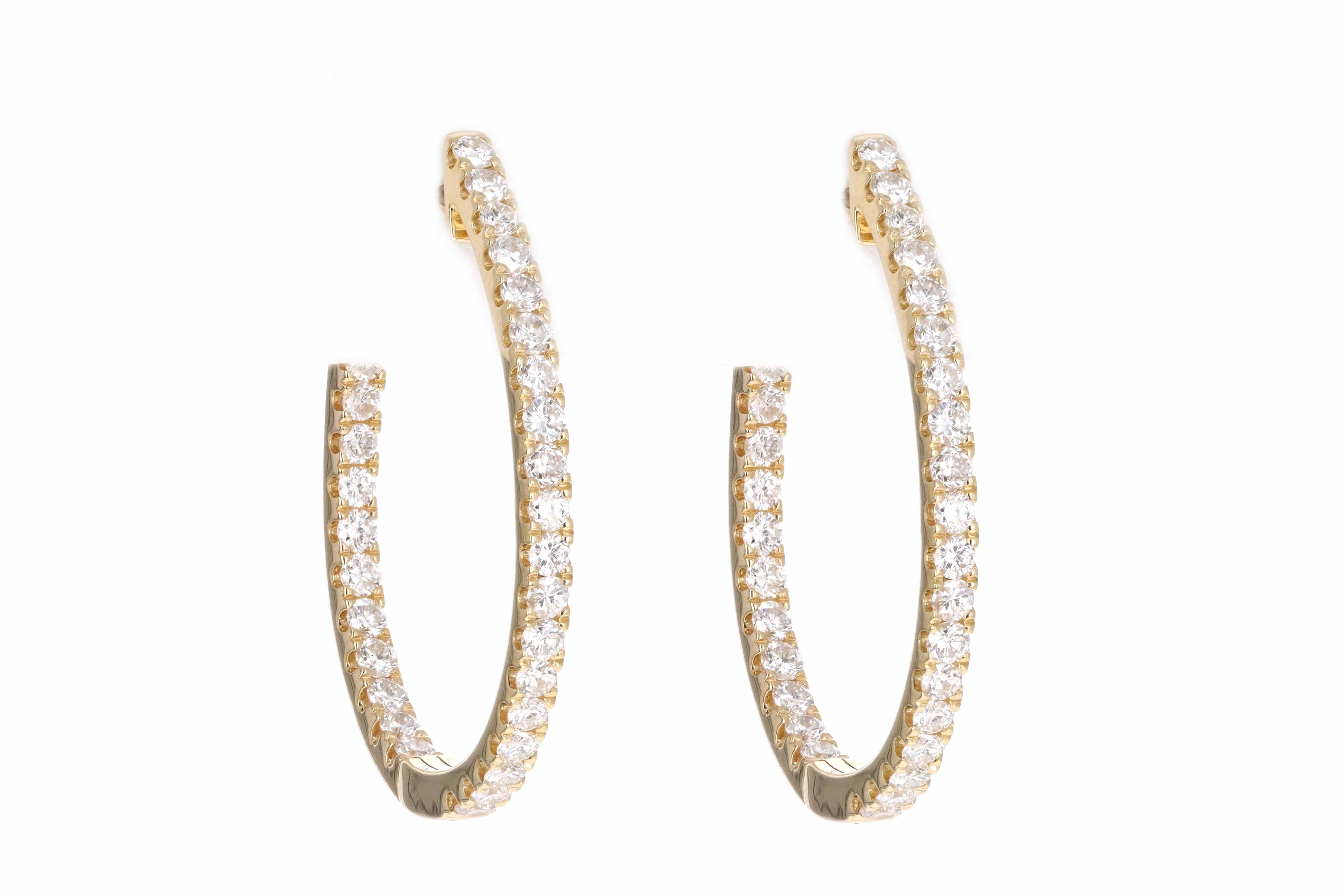 18K White or Yellow Gold 2.0 Carat Total Weight Diamond Inside Out Oval Hoop Earrings - Queen May