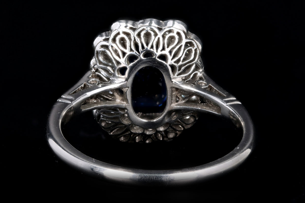 Art Deco Inspired Platinum 2.03 Carat Natural Sapphire & Diamond Halo Ring - Queen May