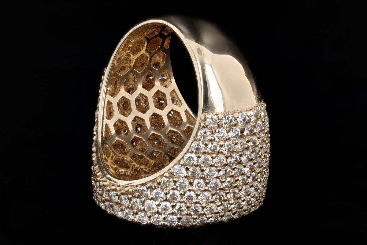 14K Yellow Gold 3.0 Carat Total Weight Round Brilliant Cut Diamond Pave Dome Ring - Queen May