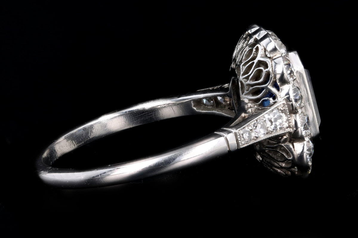 Art Deco Inspired Platinum 2.03 Carat Natural Sapphire & Diamond Halo Ring - Queen May