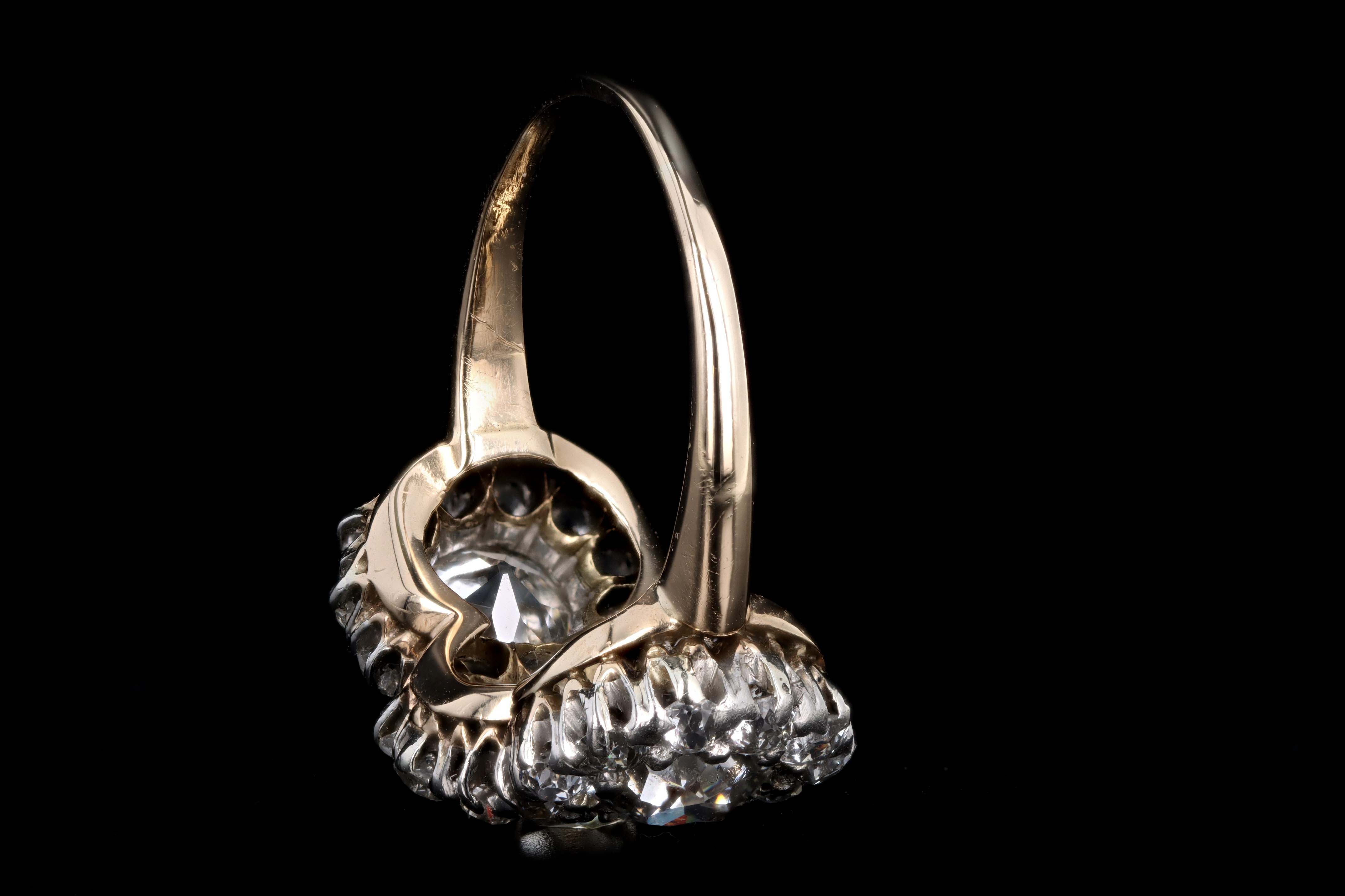 Victorian 18K Yellow Gold & Platinum Three Stone Old Mine Cut Diamond Cluster Ring - Queen May