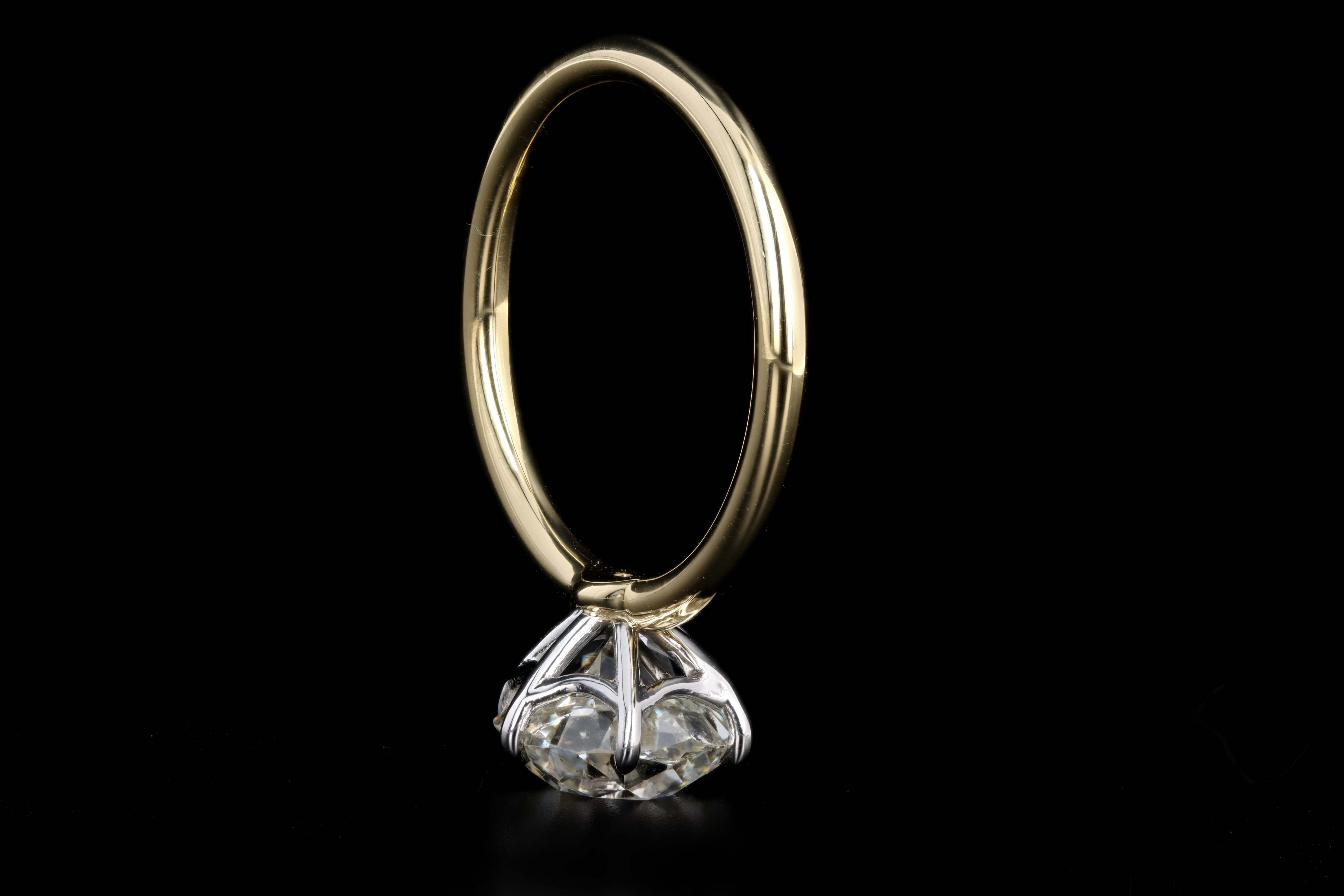18K Yellow Gold & Platinum 2.84 Carat Old Mine Cut Diamond Solitaire Engagement Ring GIA Certified - Queen May