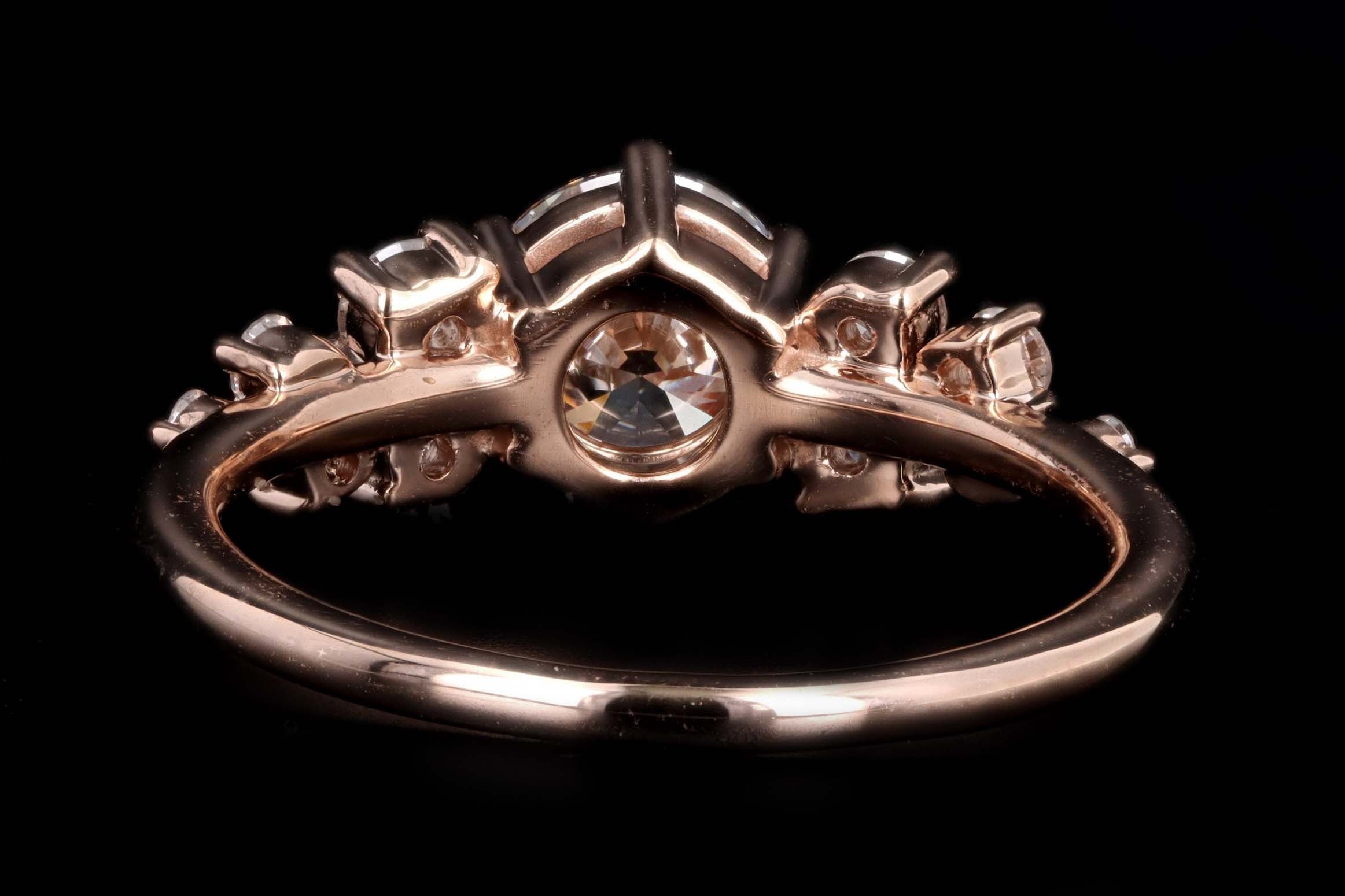 14K Rose Gold 1.00 Carat Round Brilliant Cut Diamond Floral Engagement Ring GIA Certified - Queen May