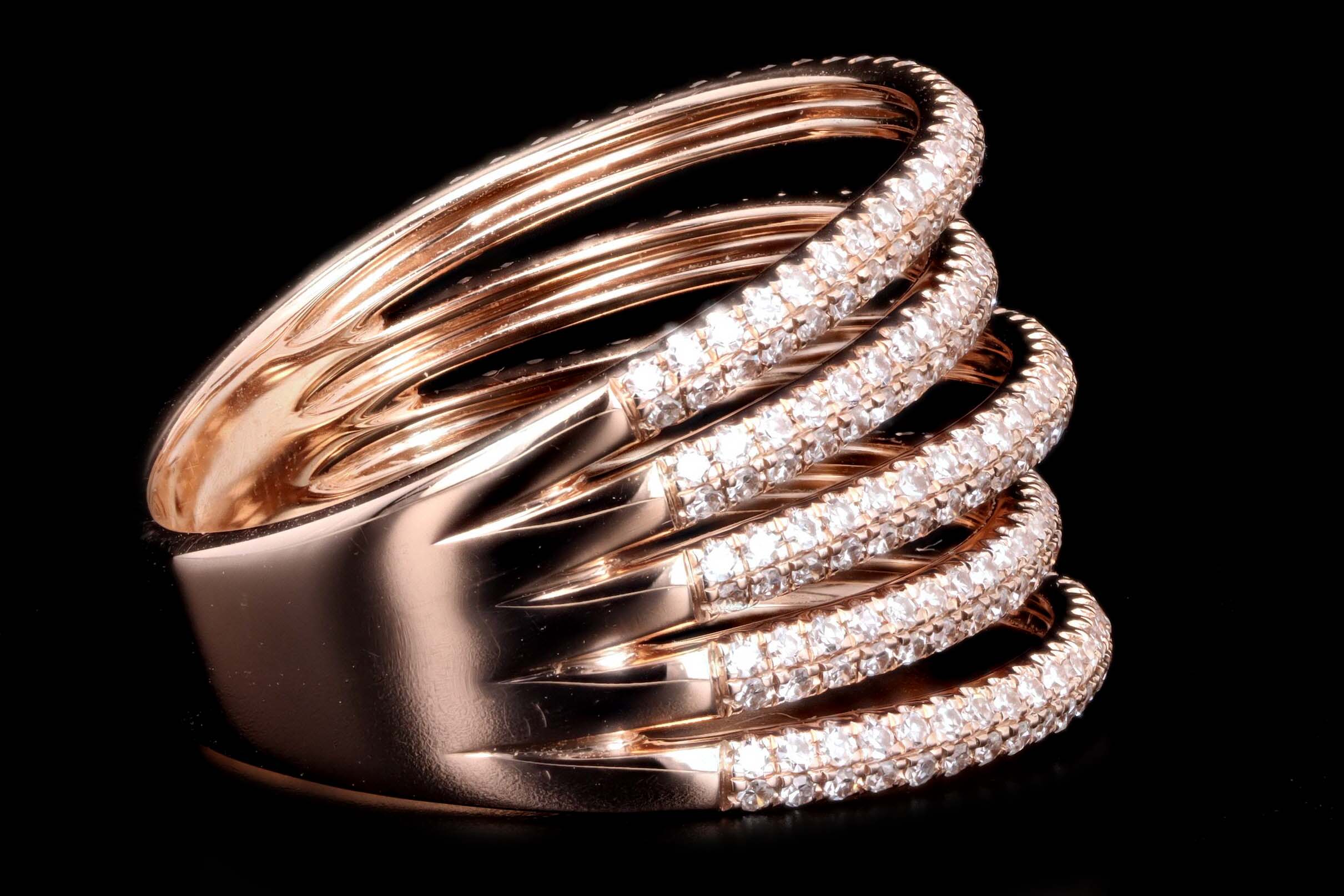 14K Rose Gold Wide Diamond Pave Ring - Queen May