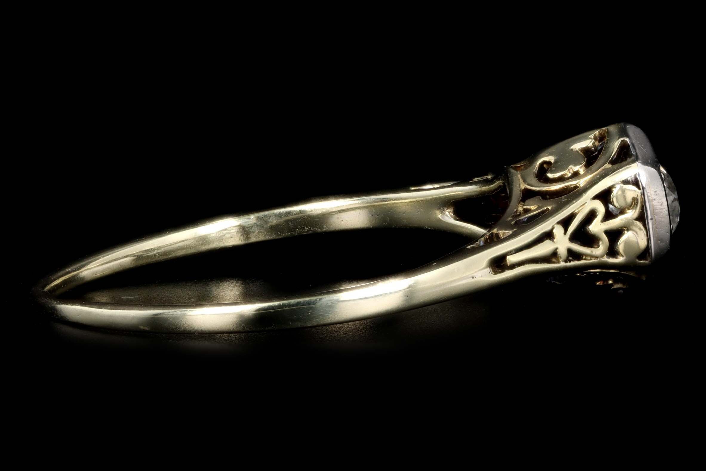 Art Deco 14K Yellow and White Gold .20 Carat Old European Cut Diamond Engagement Ring - Queen May