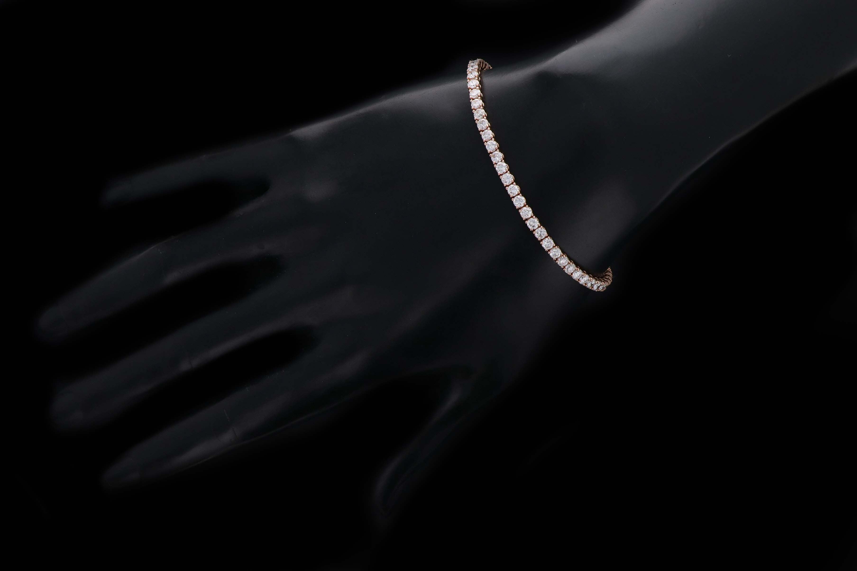 14K Rose Gold 5.07 Carat Total Weight Round Diamond Tennis Bracelet - Queen May